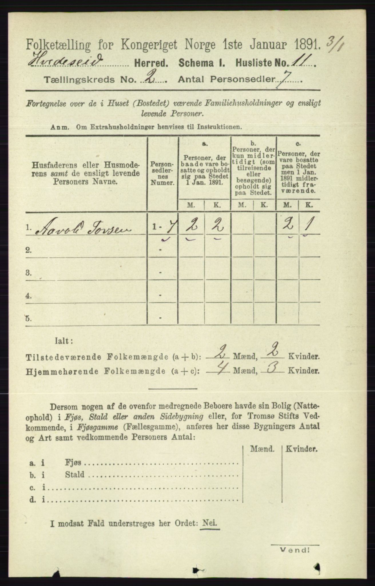 RA, 1891 census for 0829 Kviteseid, 1891, p. 269