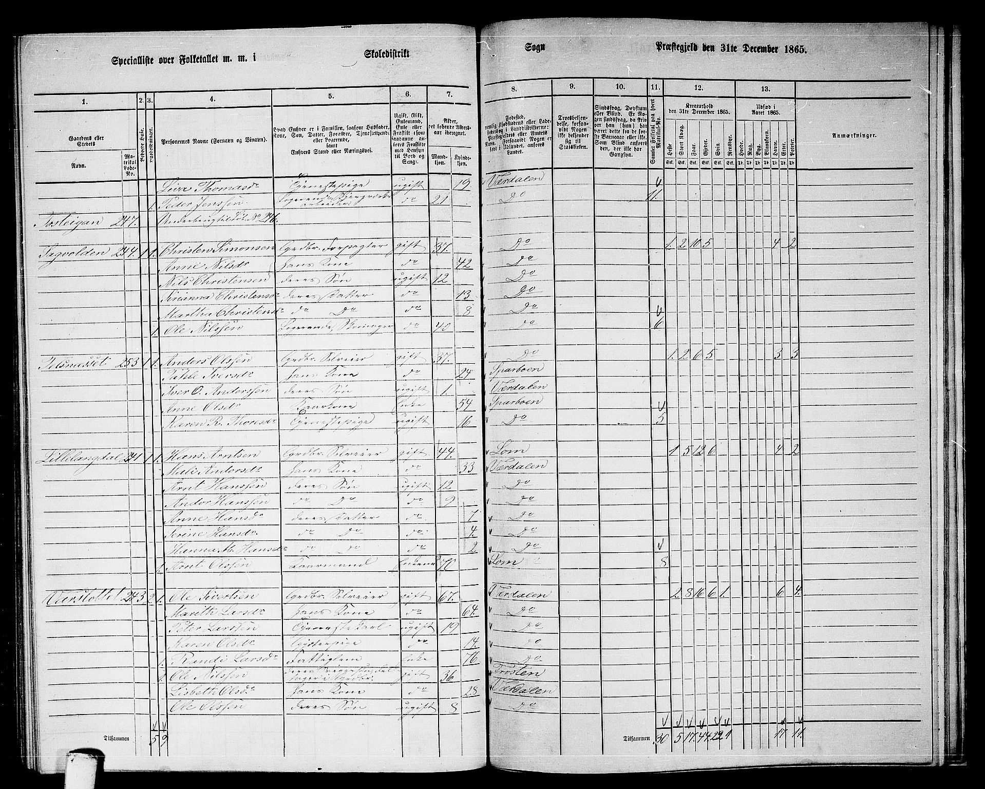 RA, 1865 census for Verdal, 1865, p. 248