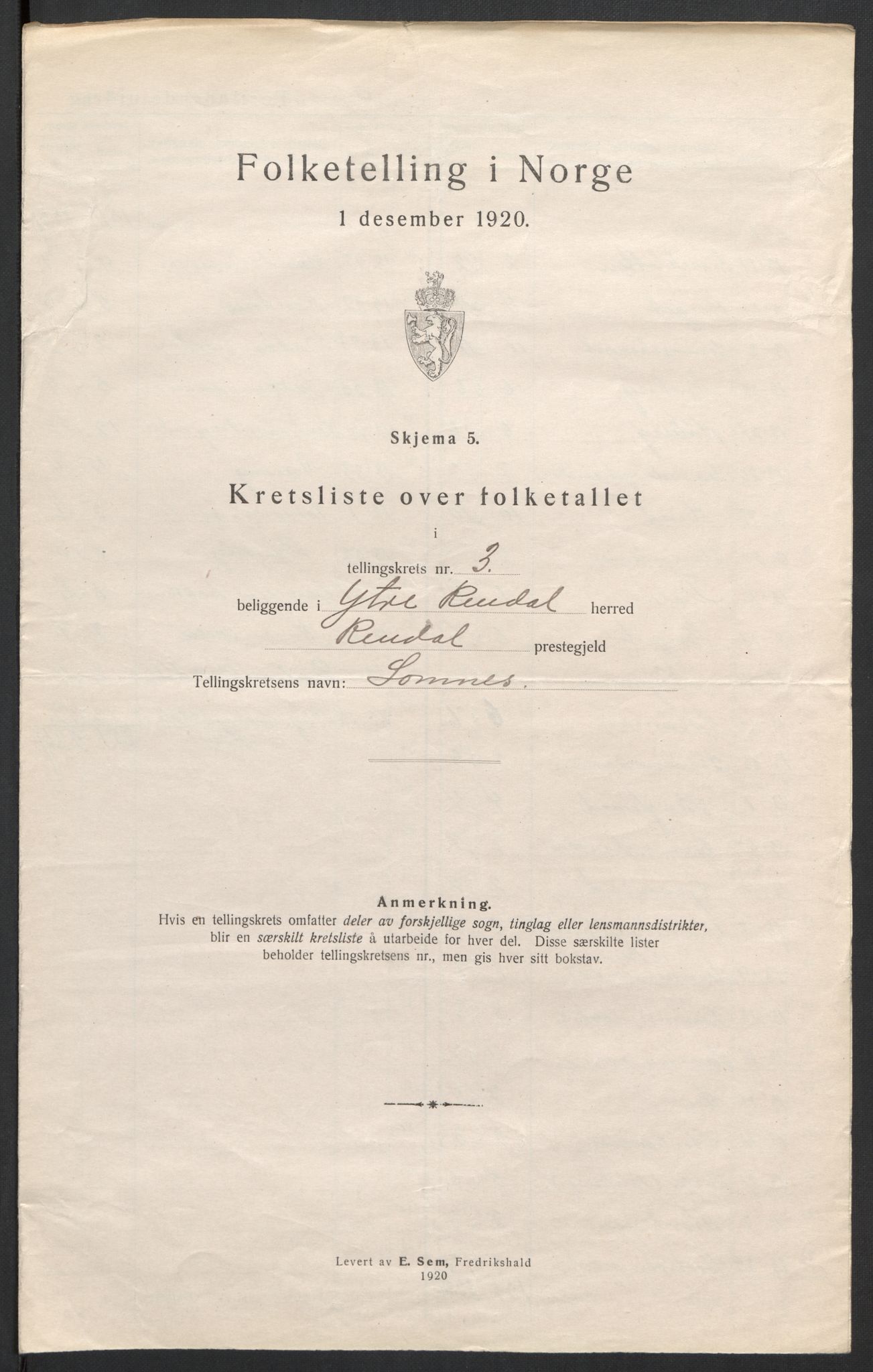 SAH, 1920 census for Ytre Rendal, 1920, p. 19