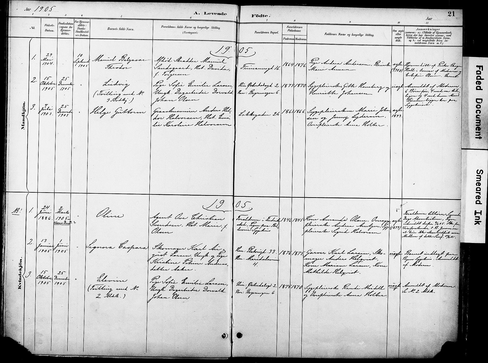 Krohgstøtten sykehusprest Kirkebøker, SAO/A-10854/F/Fa/L0003: Parish register (official) no. 3, 1890-1935, p. 21