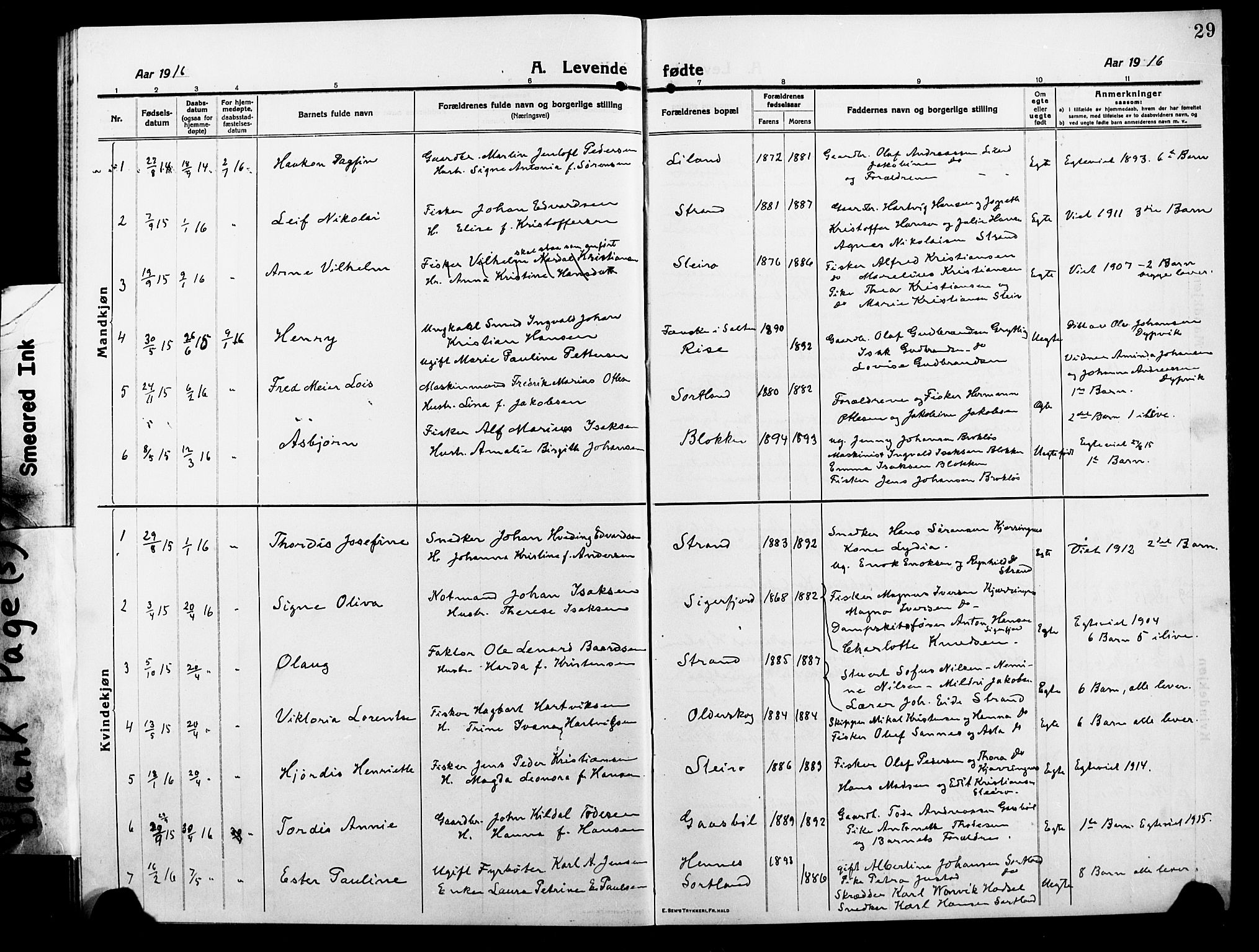 Ministerialprotokoller, klokkerbøker og fødselsregistre - Nordland, SAT/A-1459/895/L1383: Parish register (copy) no. 895C05, 1913-1922, p. 29
