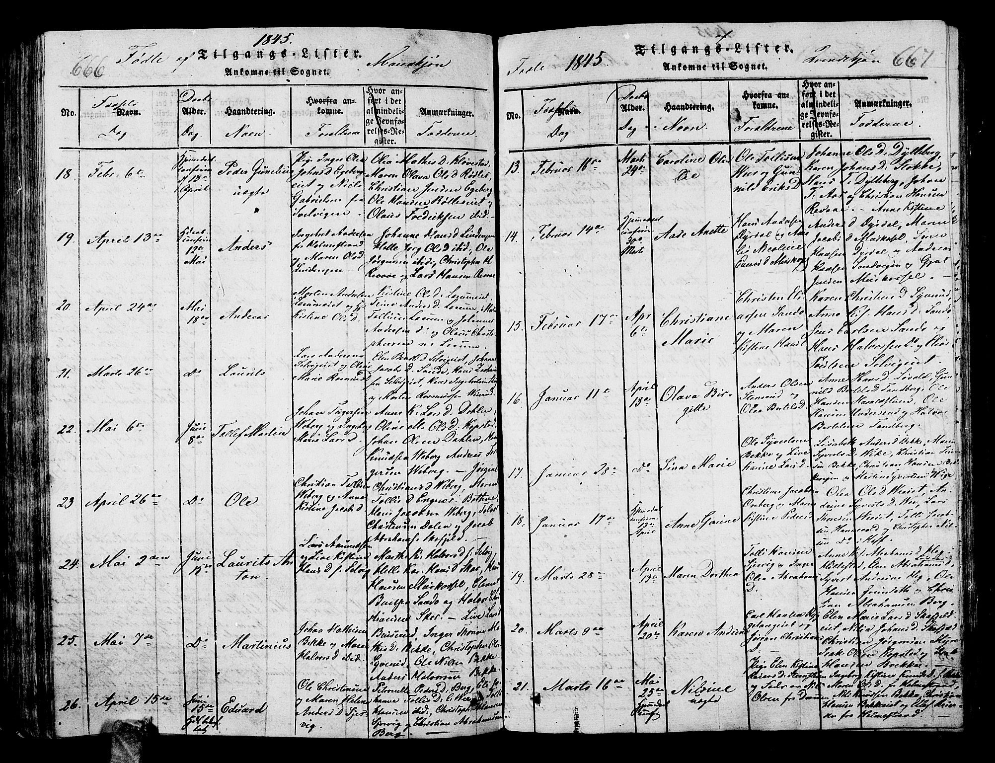 Sande Kirkebøker, AV/SAKO-A-53/G/Ga/L0001: Parish register (copy) no. 1, 1814-1847, p. 666-667