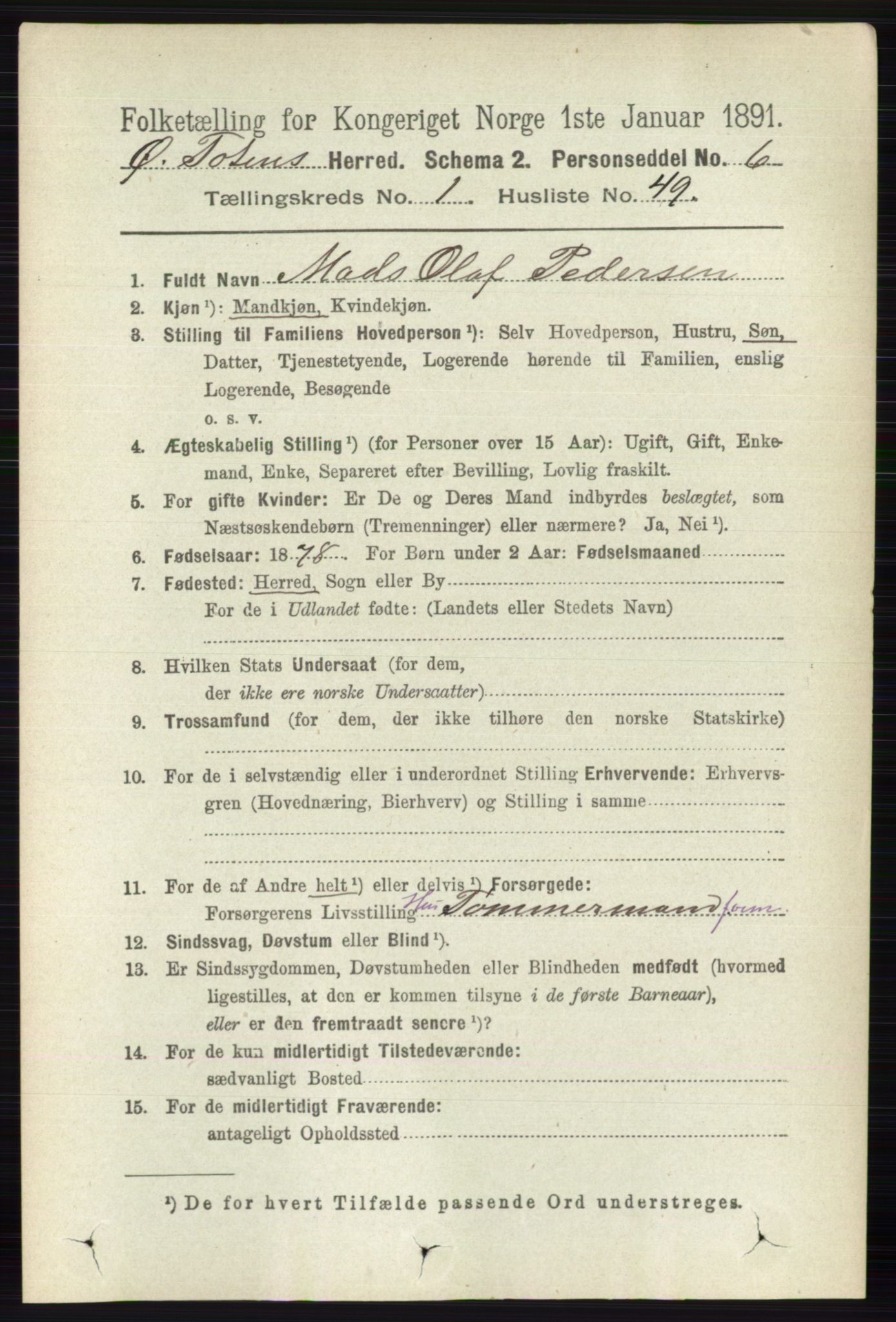 RA, 1891 census for 0528 Østre Toten, 1891, p. 439