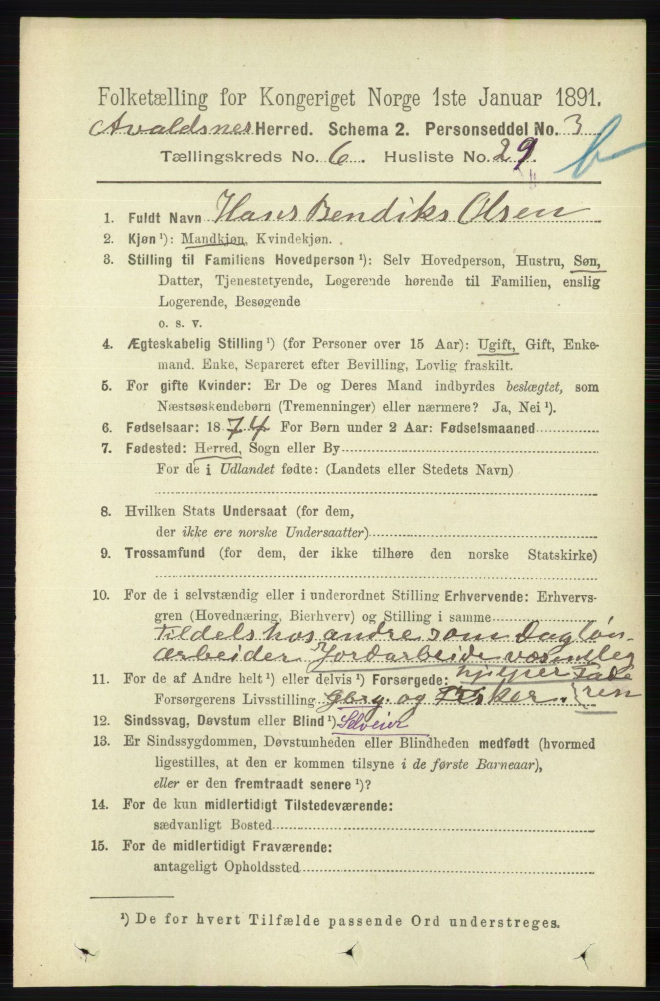 RA, 1891 census for 1147 Avaldsnes, 1891, p. 3402