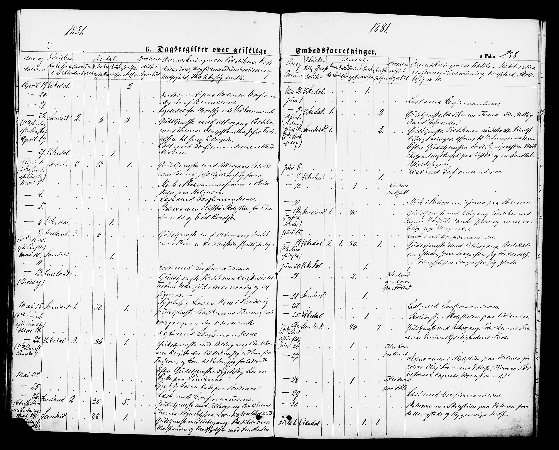 Vikedal sokneprestkontor, AV/SAST-A-101840/01/IV: Parish register (official) no. A 7, 1868-1883, p. 258