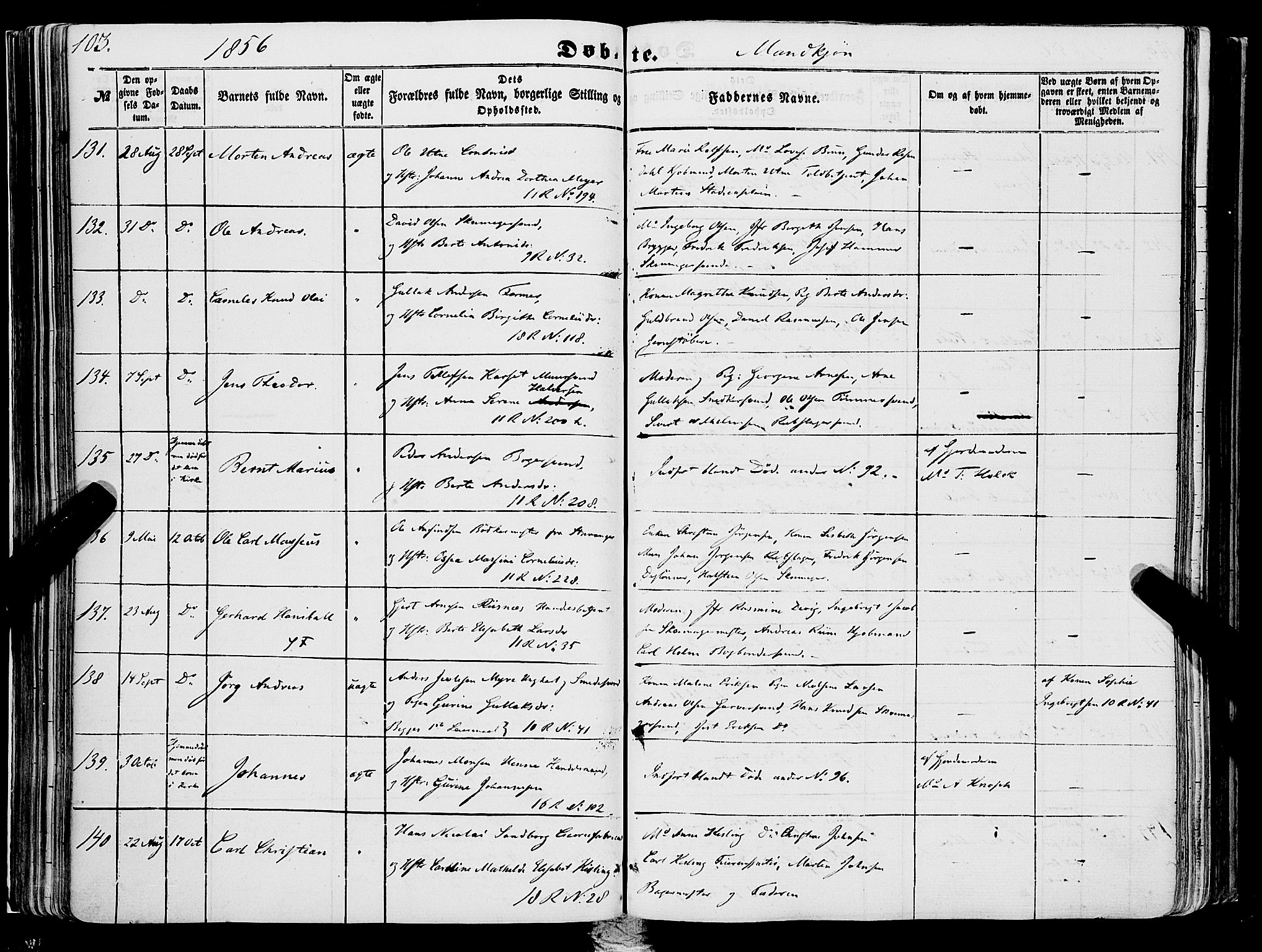 Domkirken sokneprestembete, SAB/A-74801/H/Haa/L0020: Parish register (official) no. B 3, 1851-1859, p. 103