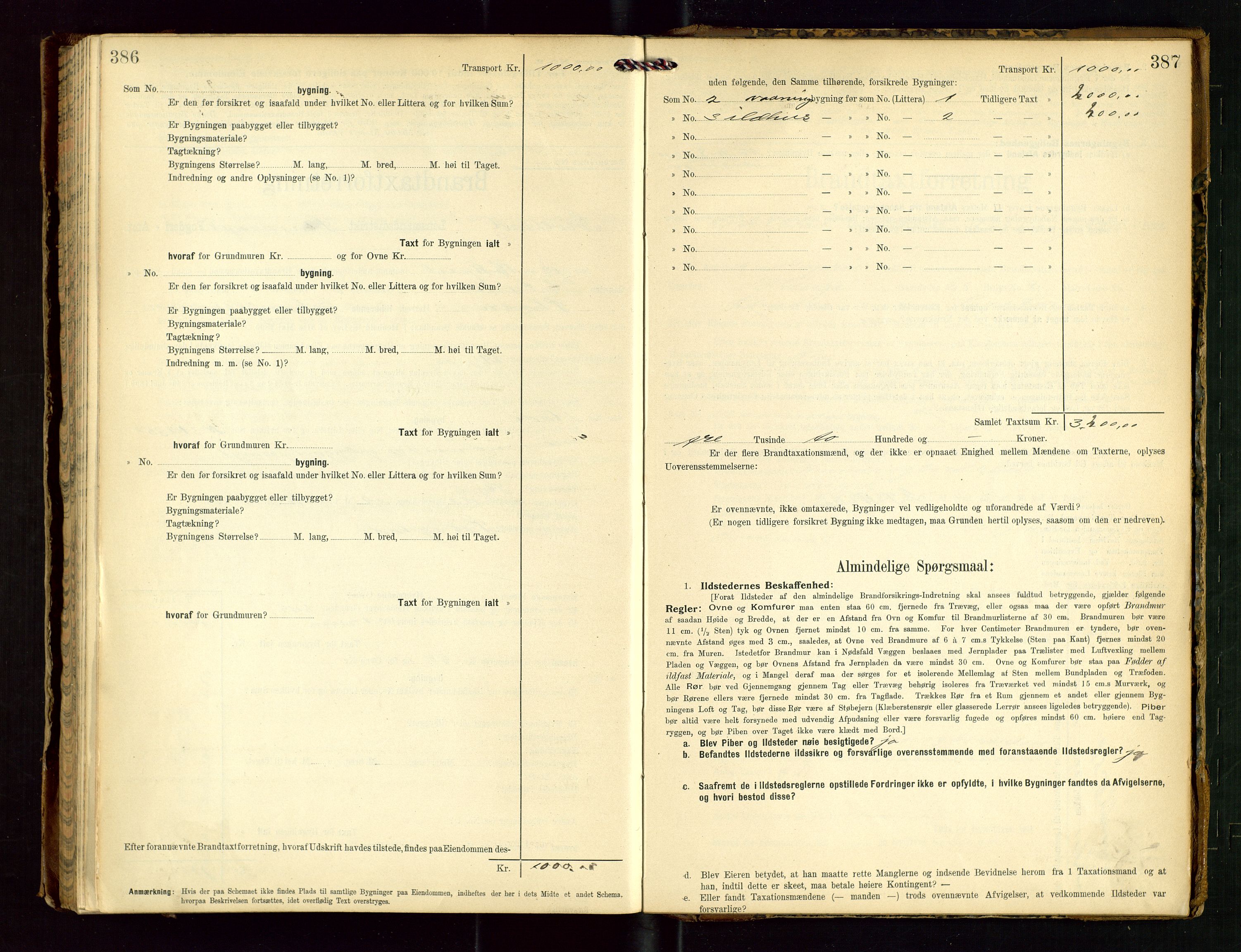 Torvestad lensmannskontor, SAST/A-100307/1/Gob/L0003: "Brandtaxationsprotokol for Torvestad Lensmannsdistrikt", 1905-1909, p. 386-387