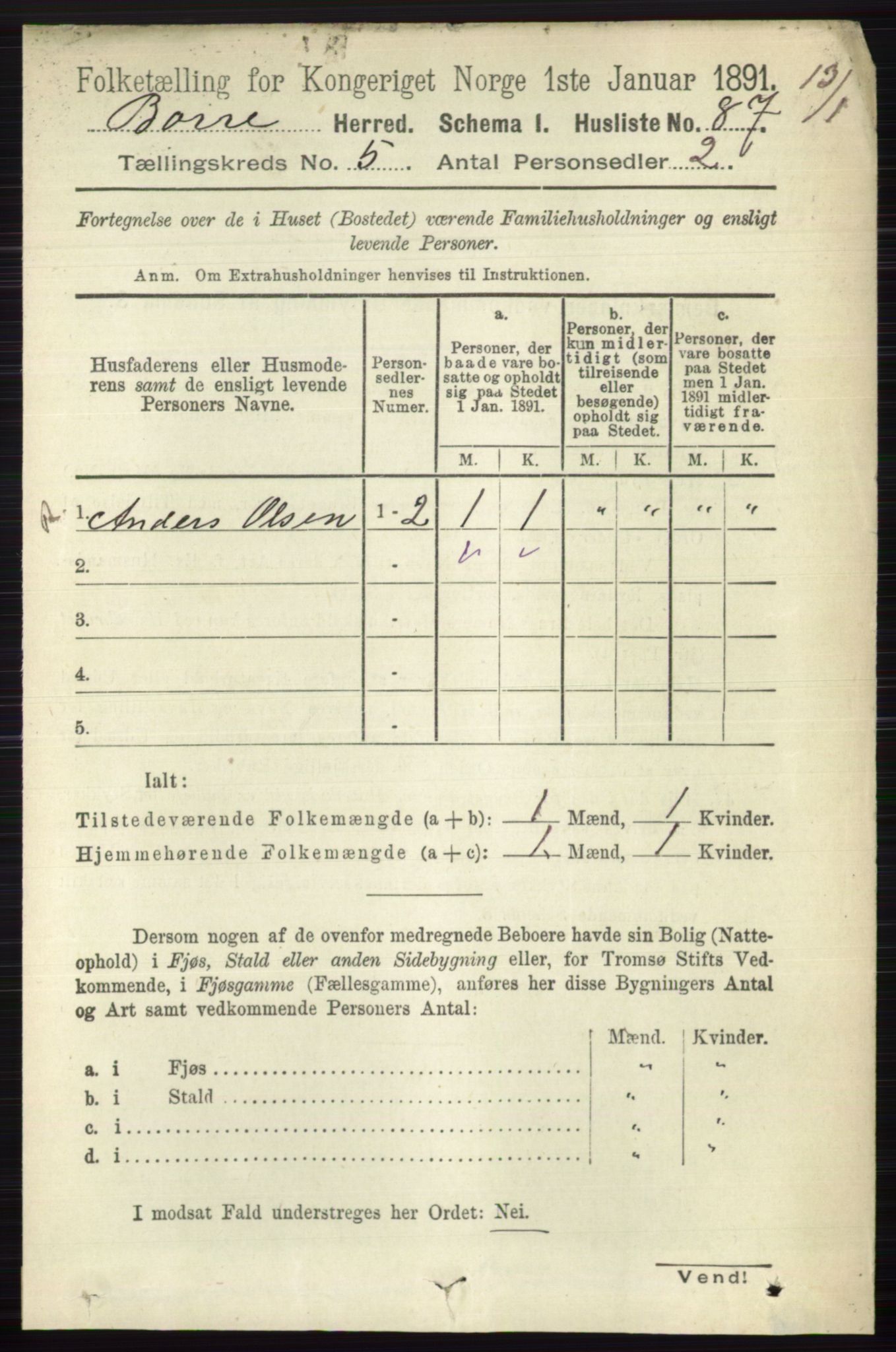 RA, 1891 census for 0717 Borre, 1891, p. 2009