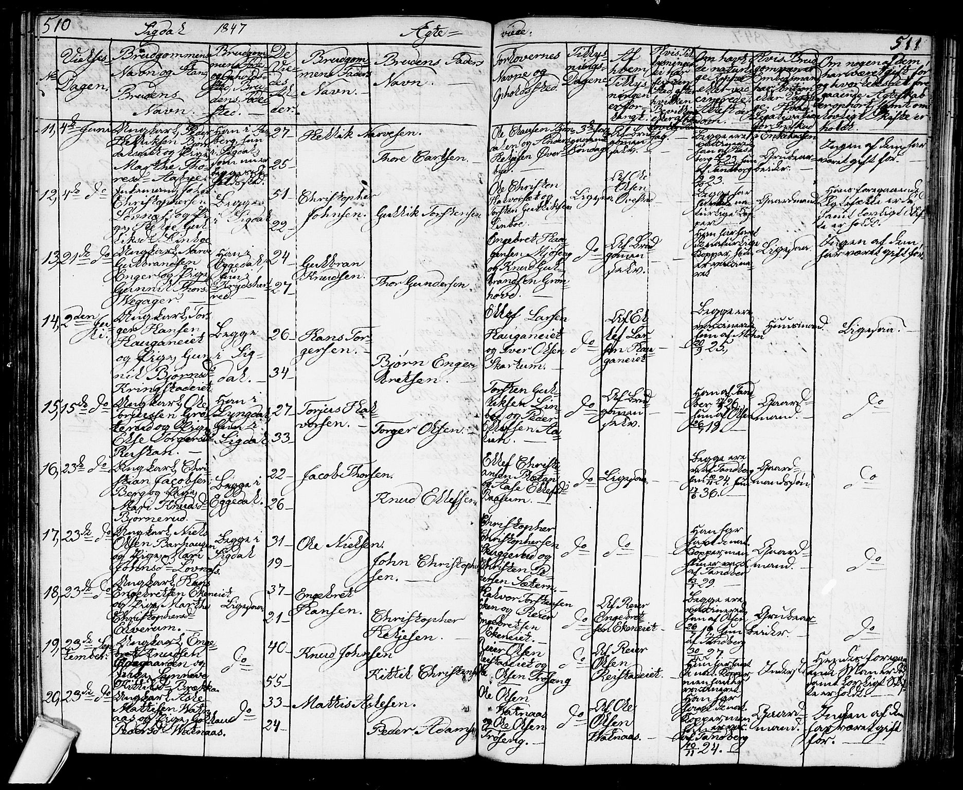 Sigdal kirkebøker, SAKO/A-245/G/Ga/L0002: Parish register (copy) no. I 2, 1835-1856, p. 510-511