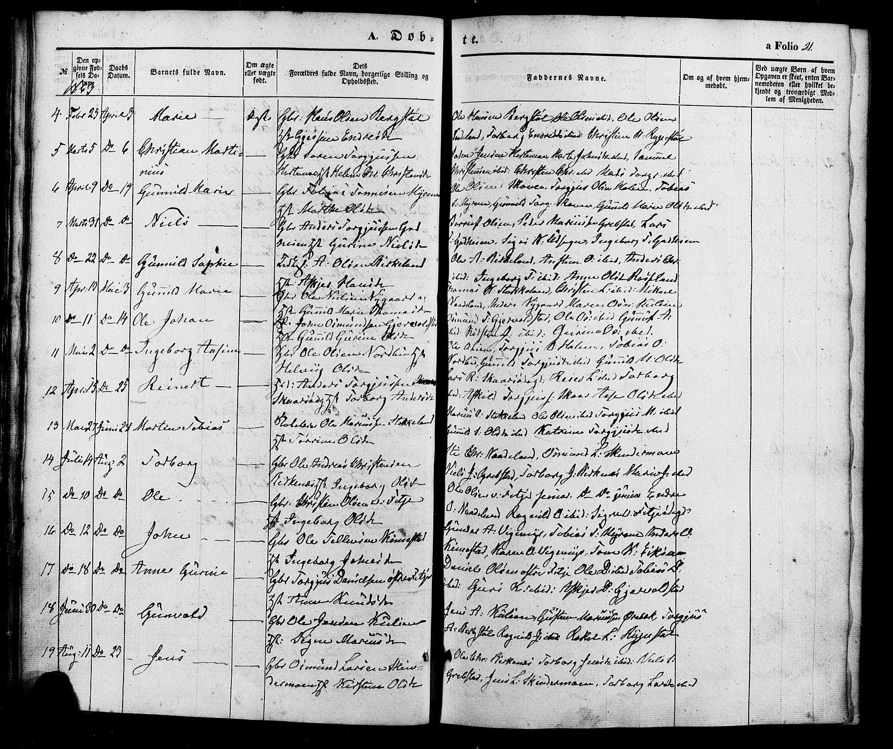 Søgne sokneprestkontor, AV/SAK-1111-0037/F/Fa/Faa/L0002: Parish register (official) no. A 2, 1854-1882, p. 21