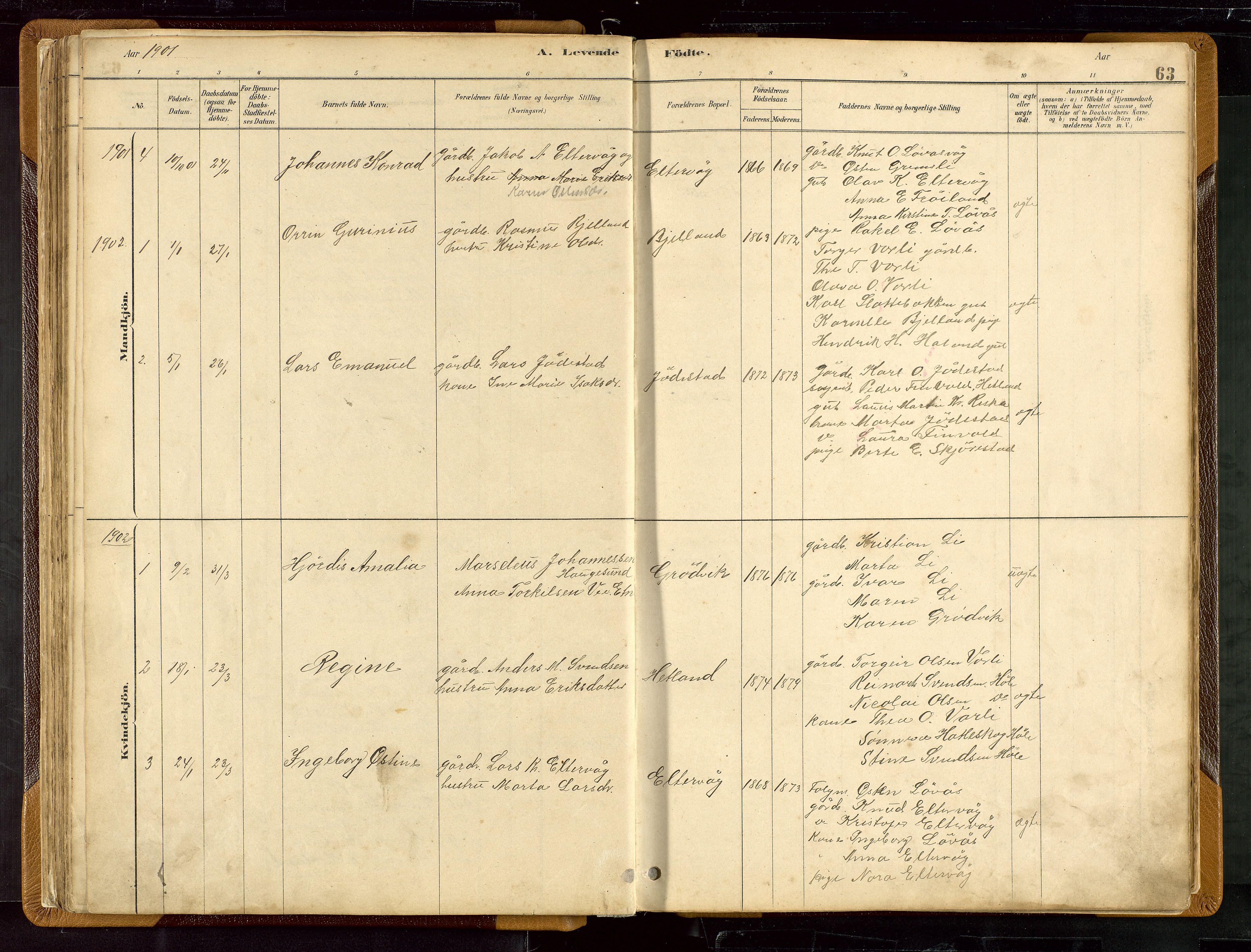 Hetland sokneprestkontor, SAST/A-101826/30/30BB/L0007: Parish register (copy) no. B 7, 1878-1910, p. 63