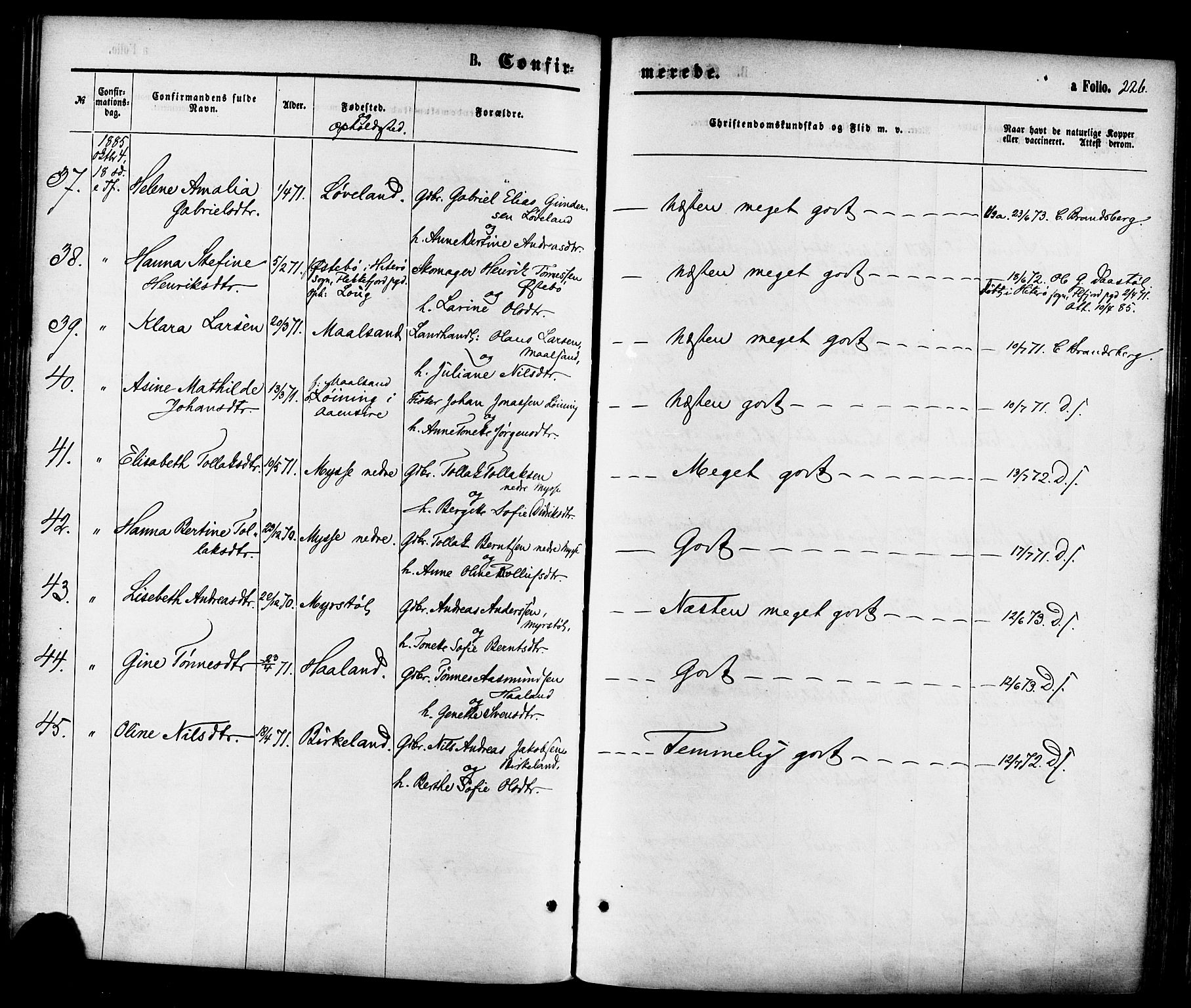 Sokndal sokneprestkontor, AV/SAST-A-101808: Parish register (official) no. A 10, 1874-1886, p. 226