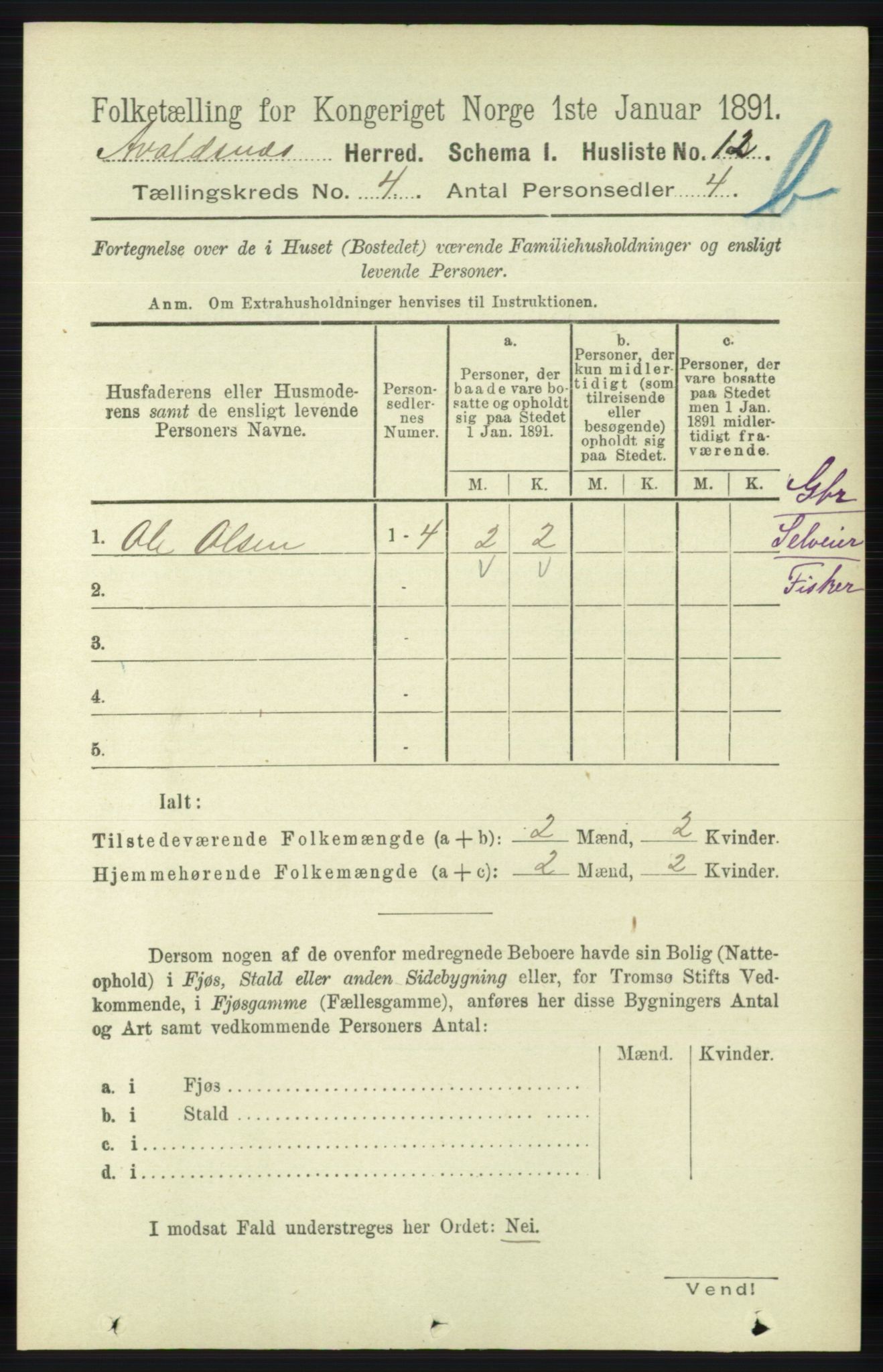 RA, 1891 census for 1147 Avaldsnes, 1891, p. 2797