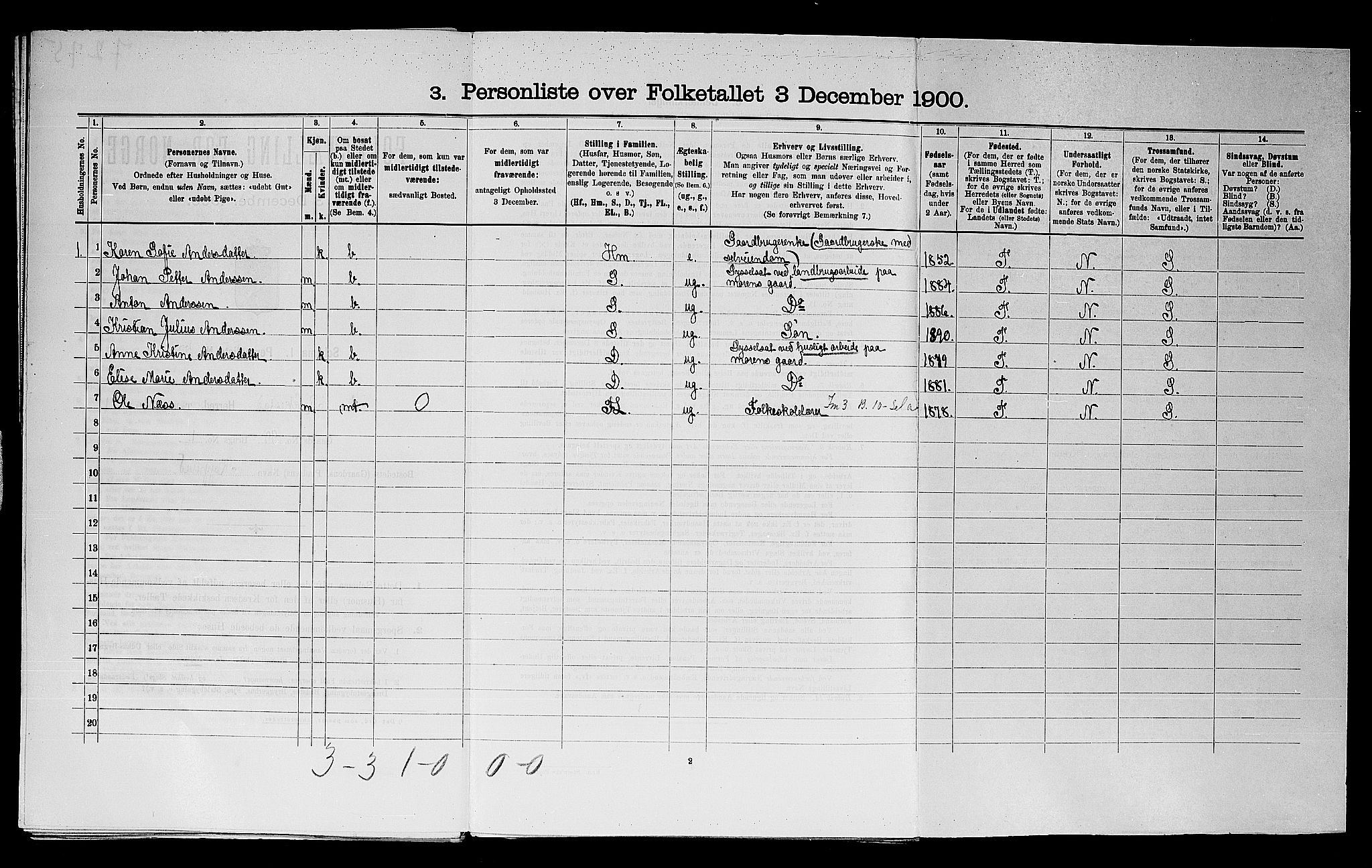 SAO, 1900 census for Rakkestad, 1900