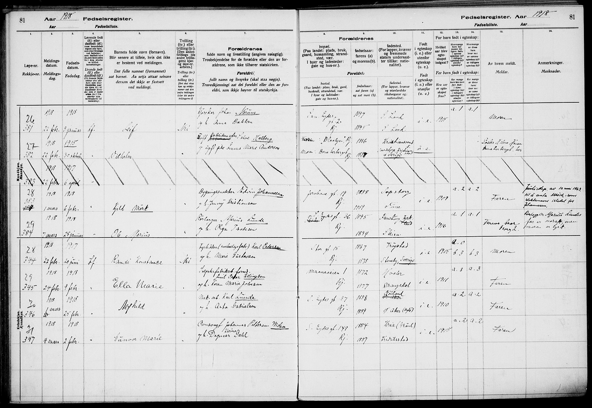 Rjukan kirkebøker, AV/SAKO-A-294/J/Ja/L0001: Birth register no. 1, 1916-1922, p. 81