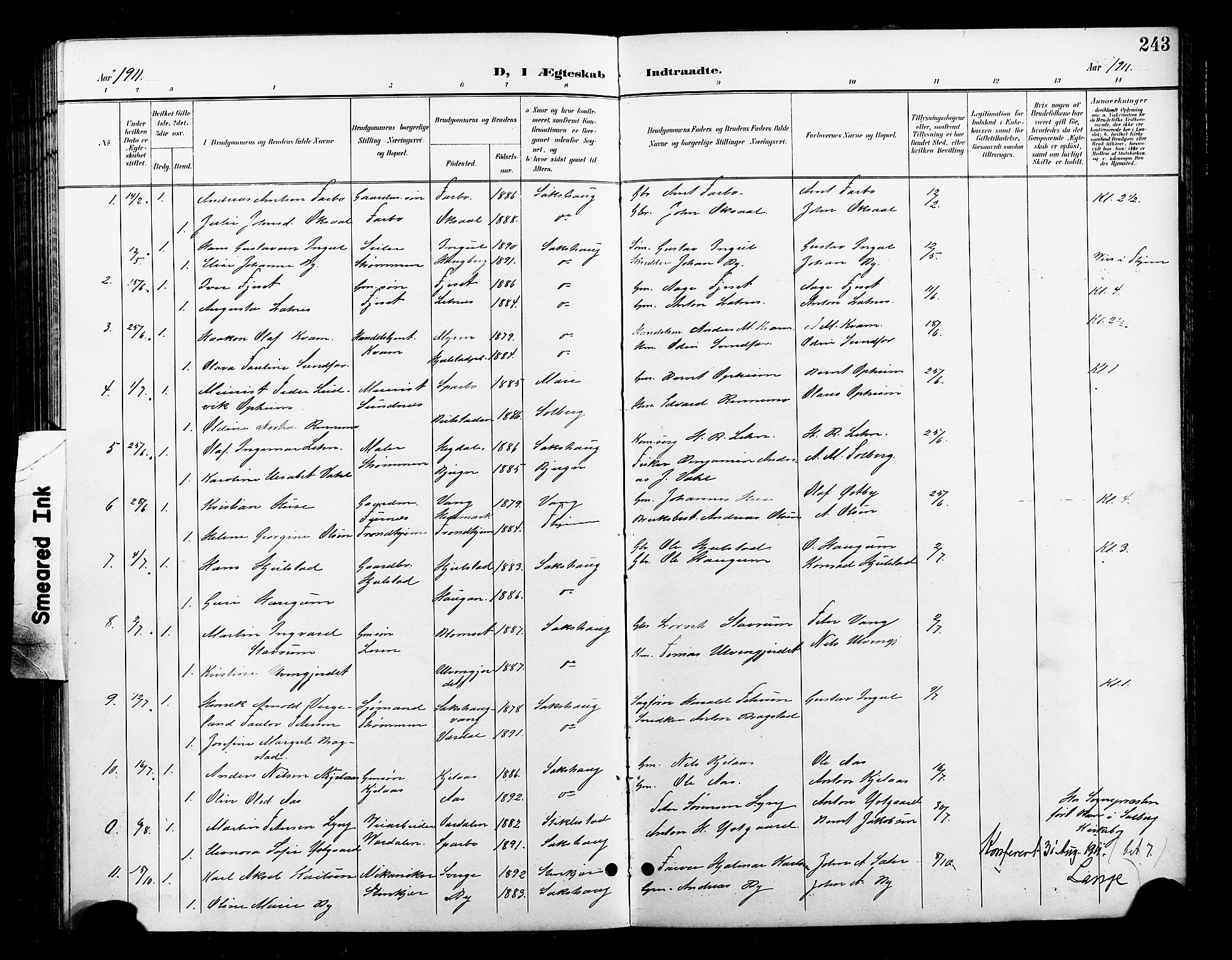 Ministerialprotokoller, klokkerbøker og fødselsregistre - Nord-Trøndelag, SAT/A-1458/730/L0302: Parish register (copy) no. 730C05, 1898-1924, p. 243