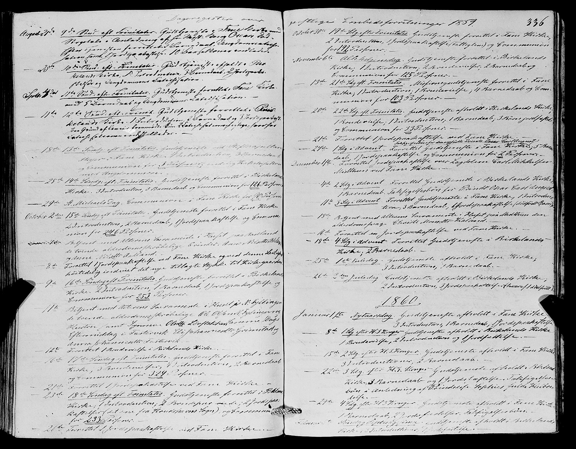 Fana Sokneprestembete, AV/SAB-A-75101/H/Haa/Haaa/L0011: Parish register (official) no. A 11, 1851-1862, p. 336