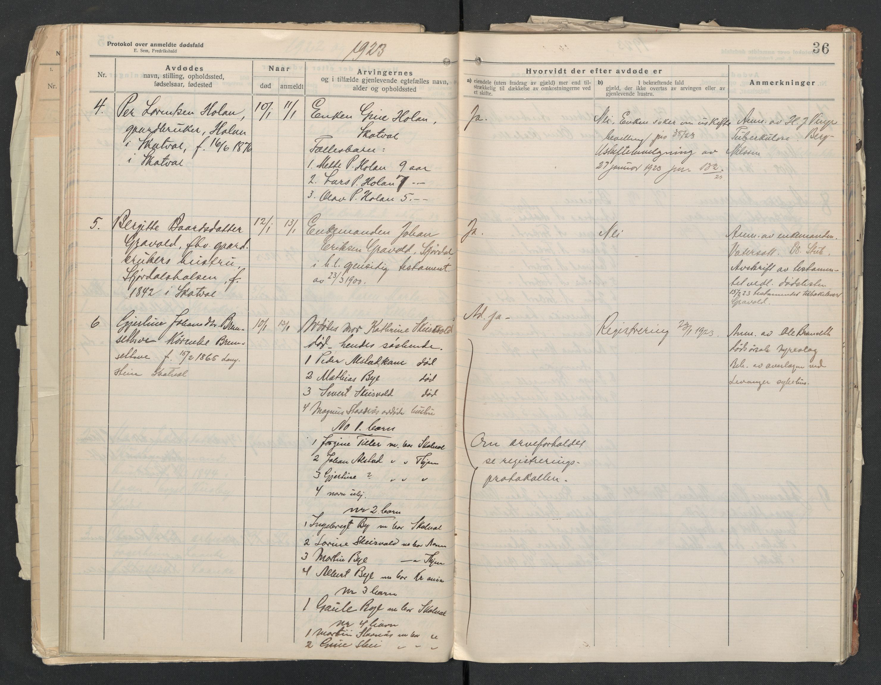 Nedre Stjørdal lensmannskontor, AV/SAT-A-1044/02/L0005: 2.01.05 Dødsfallsprotokoller, 1921-1928, p. 36