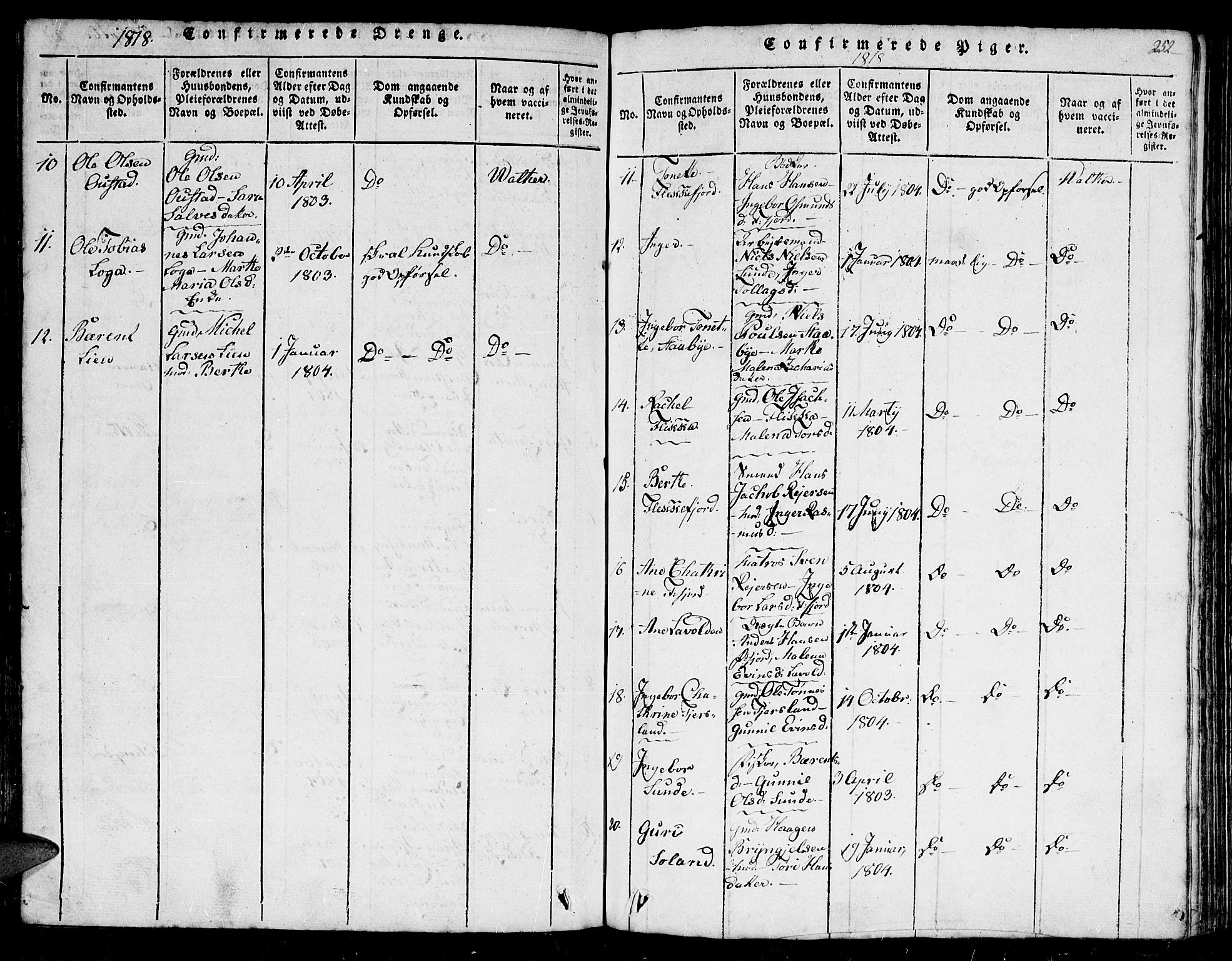 Flekkefjord sokneprestkontor, AV/SAK-1111-0012/F/Fb/Fbc/L0003: Parish register (copy) no. B 3, 1815-1826, p. 252