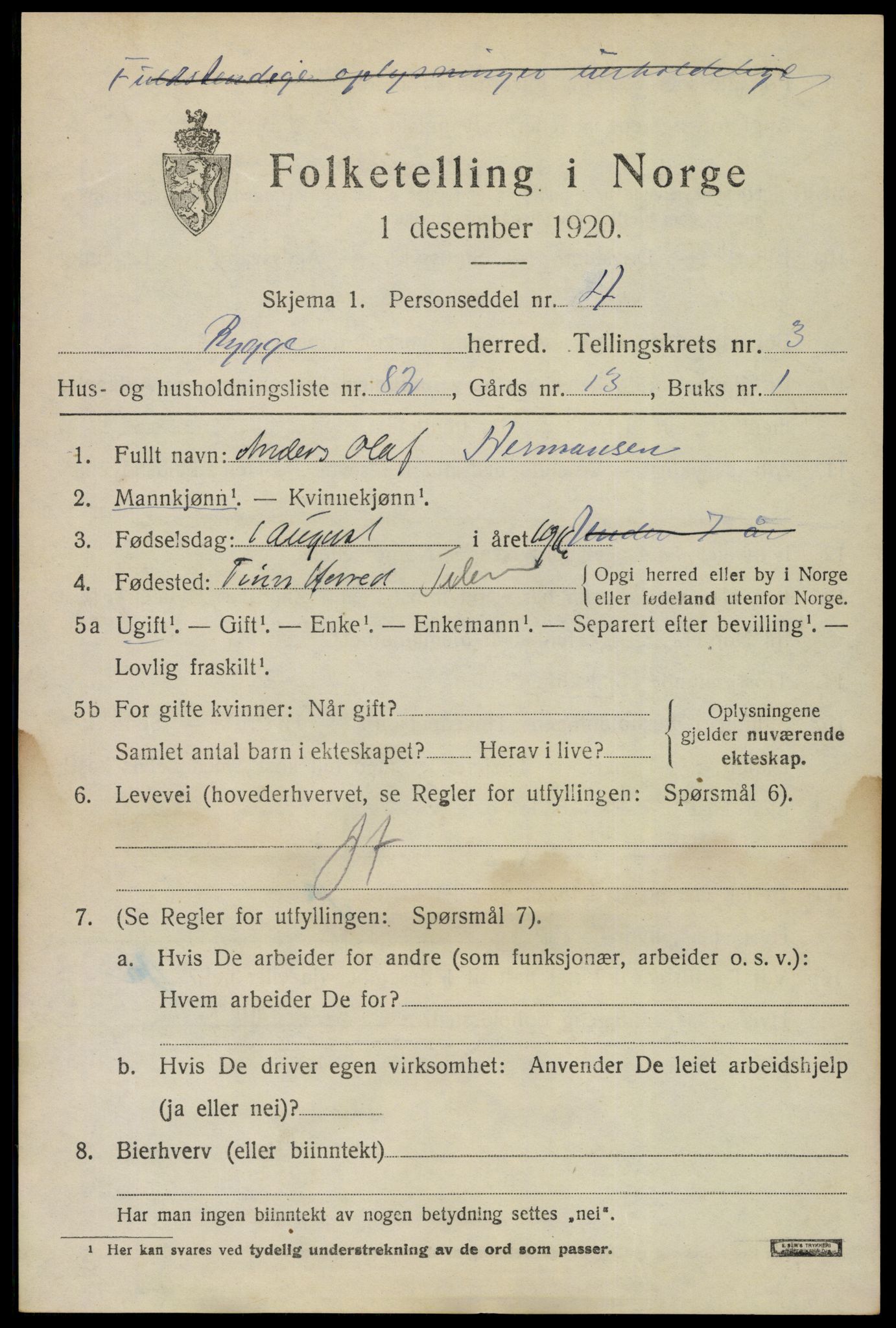 SAO, 1920 census for Rygge, 1920, p. 8821