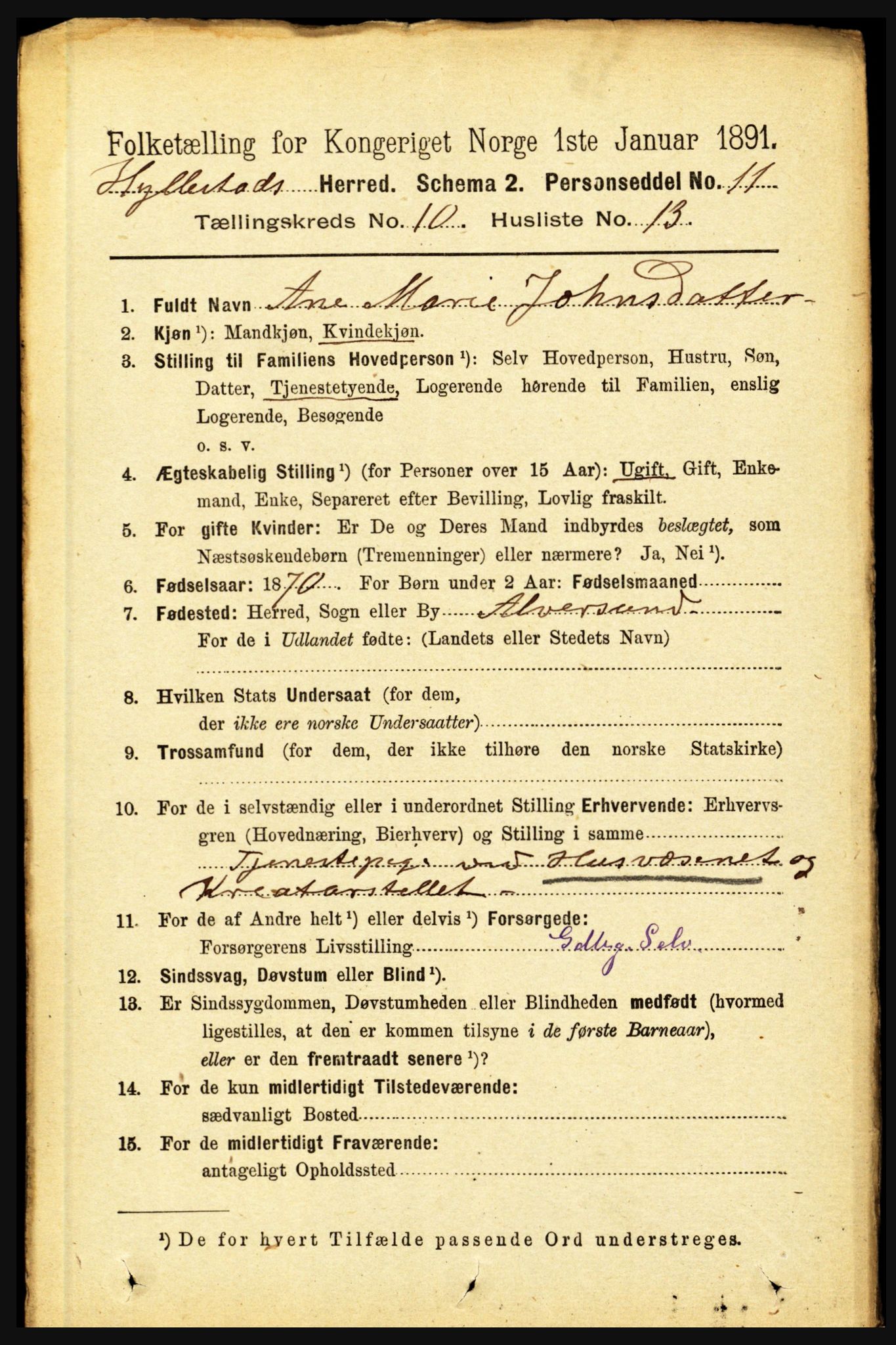 RA, 1891 census for 1413 Hyllestad, 1891, p. 1767