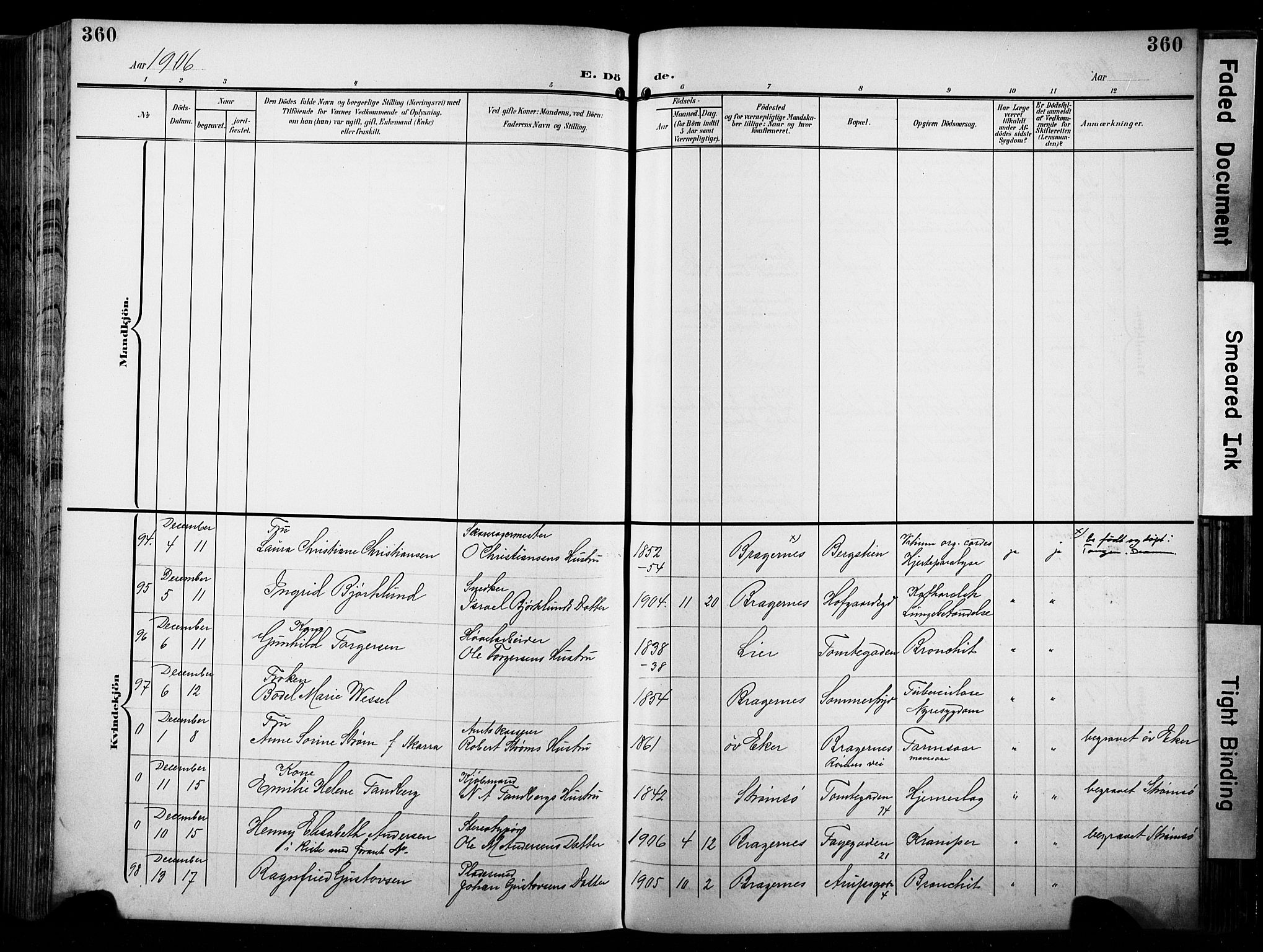 Bragernes kirkebøker, AV/SAKO-A-6/F/Fb/L0009: Parish register (official) no. II 9, 1902-1911, p. 360