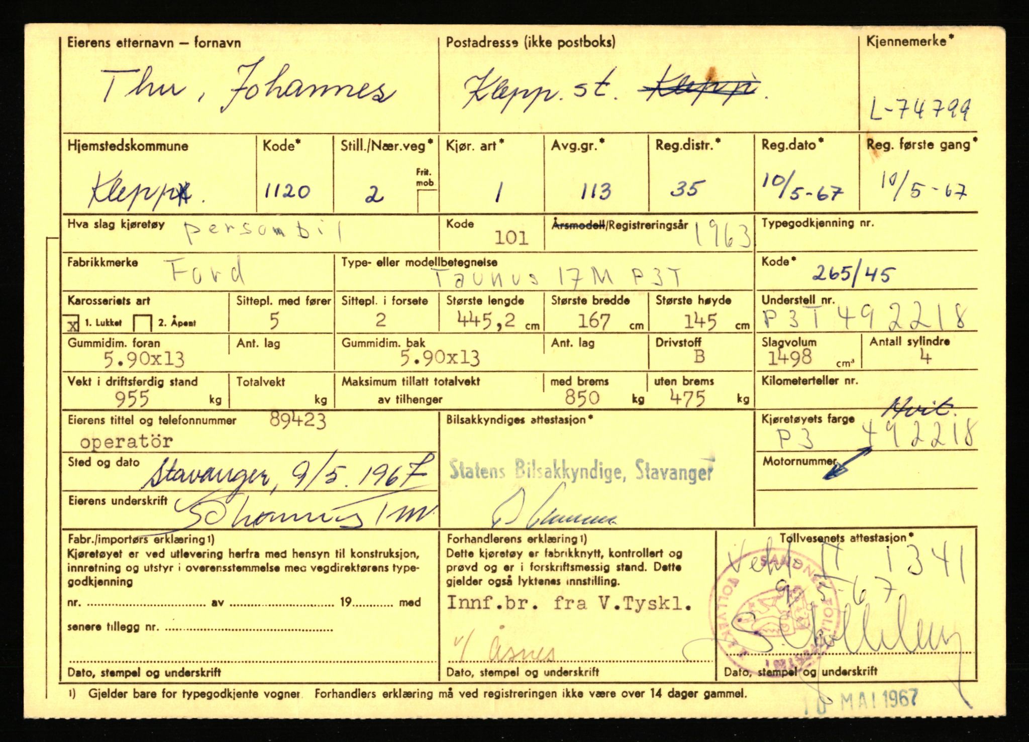 Stavanger trafikkstasjon, AV/SAST-A-101942/0/F/L0067: L-71600 - L-74999, 1930-1971, p. 2226