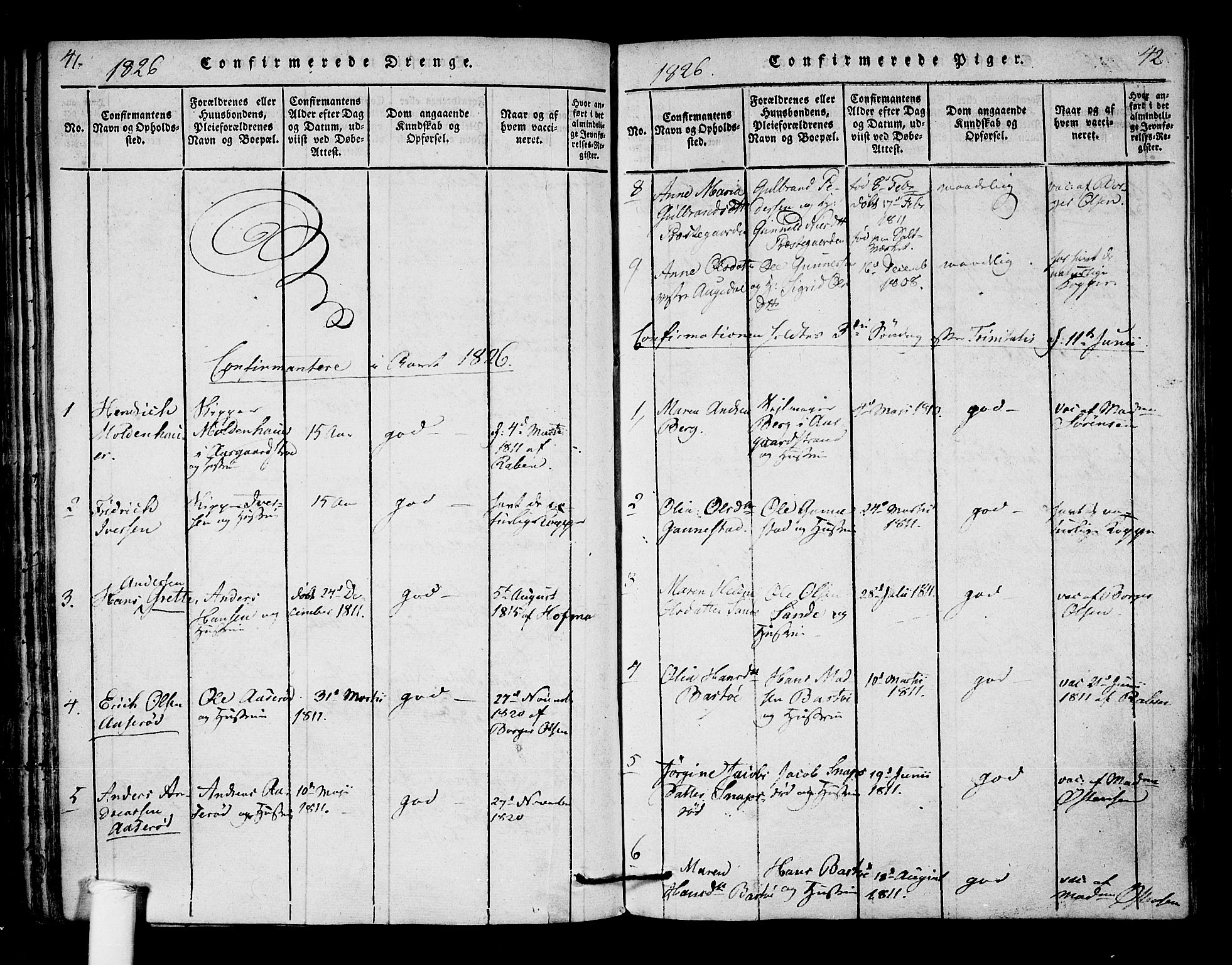 Borre kirkebøker, SAKO/A-338/F/Fa/L0004: Parish register (official) no. I 4, 1815-1845, p. 41-42