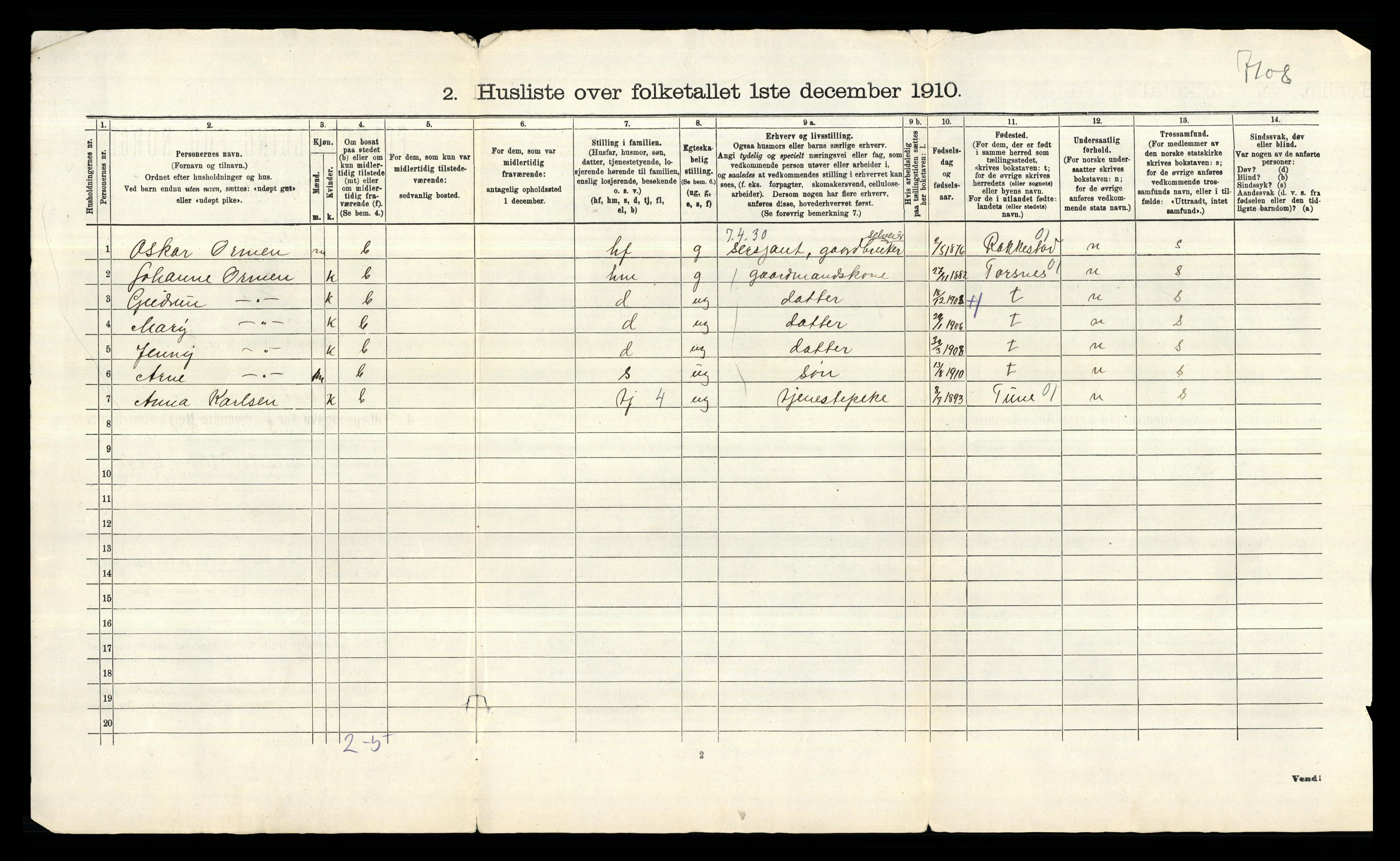 RA, 1910 census for Onsøy, 1910, p. 64