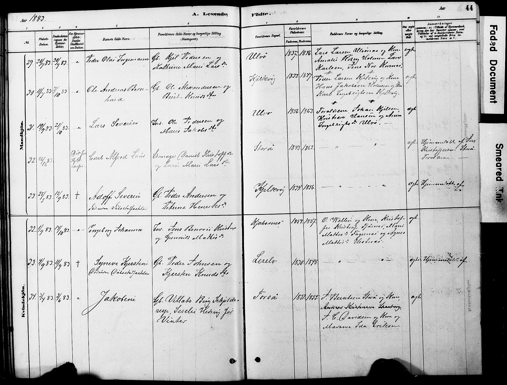 Ministerialprotokoller, klokkerbøker og fødselsregistre - Nordland, AV/SAT-A-1459/861/L0875: Parish register (copy) no. 861C01, 1879-1887, p. 44