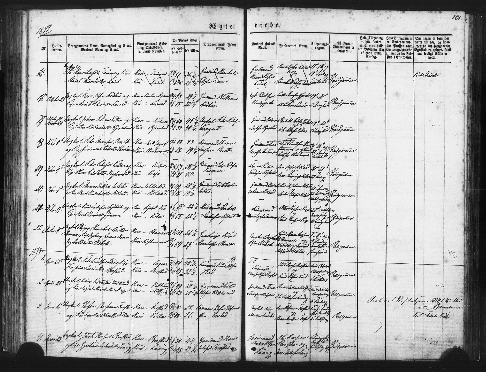 Ministerialprotokoller, klokkerbøker og fødselsregistre - Møre og Romsdal, AV/SAT-A-1454/539/L0530: Parish register (official) no. 539A03, 1872-1886, p. 101