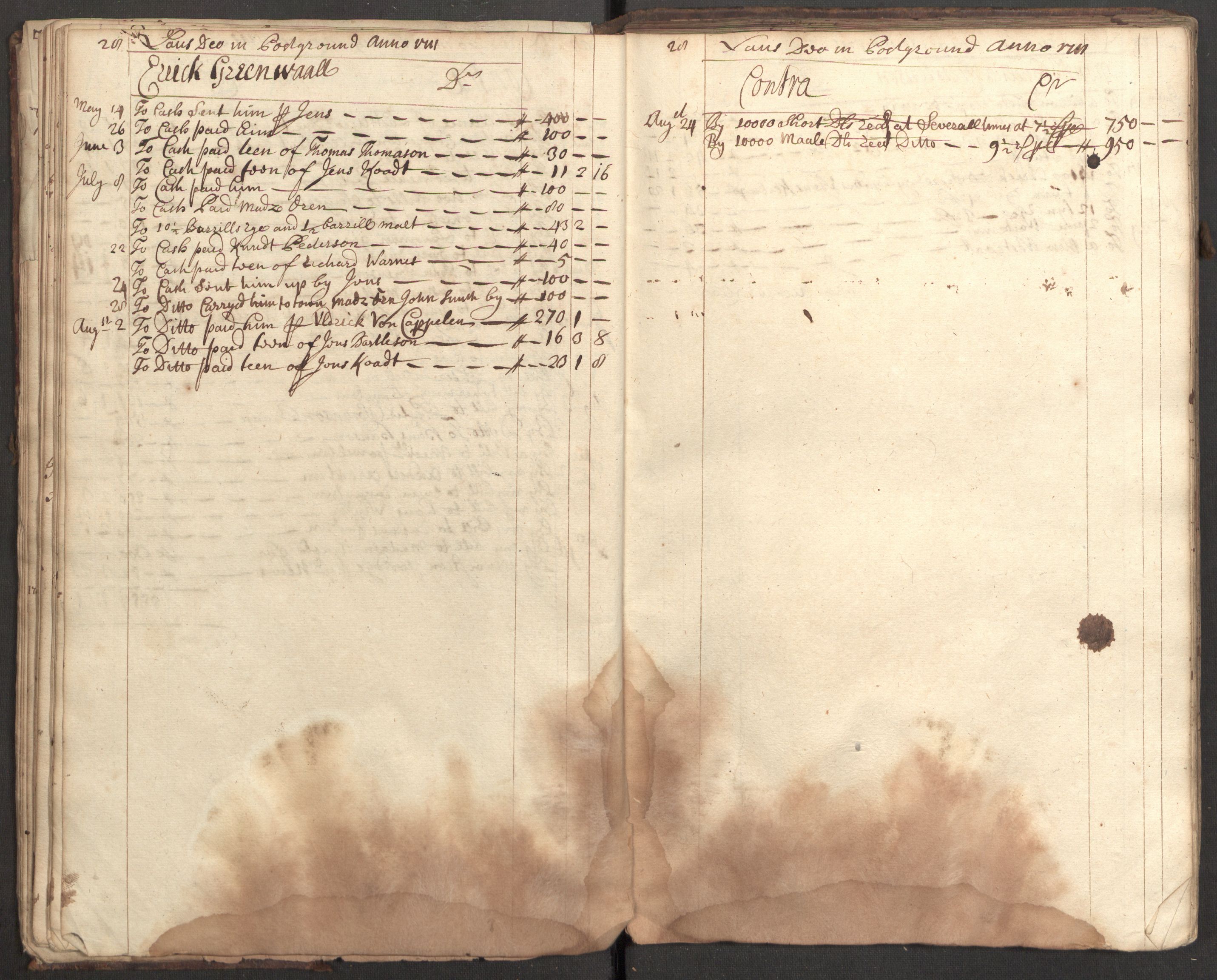 Bowman, James, RA/PA-0067/F/L0002/0001: Kontobok og skiftepapirer / James Bowmans kontobok, 1708-1728, p. 30