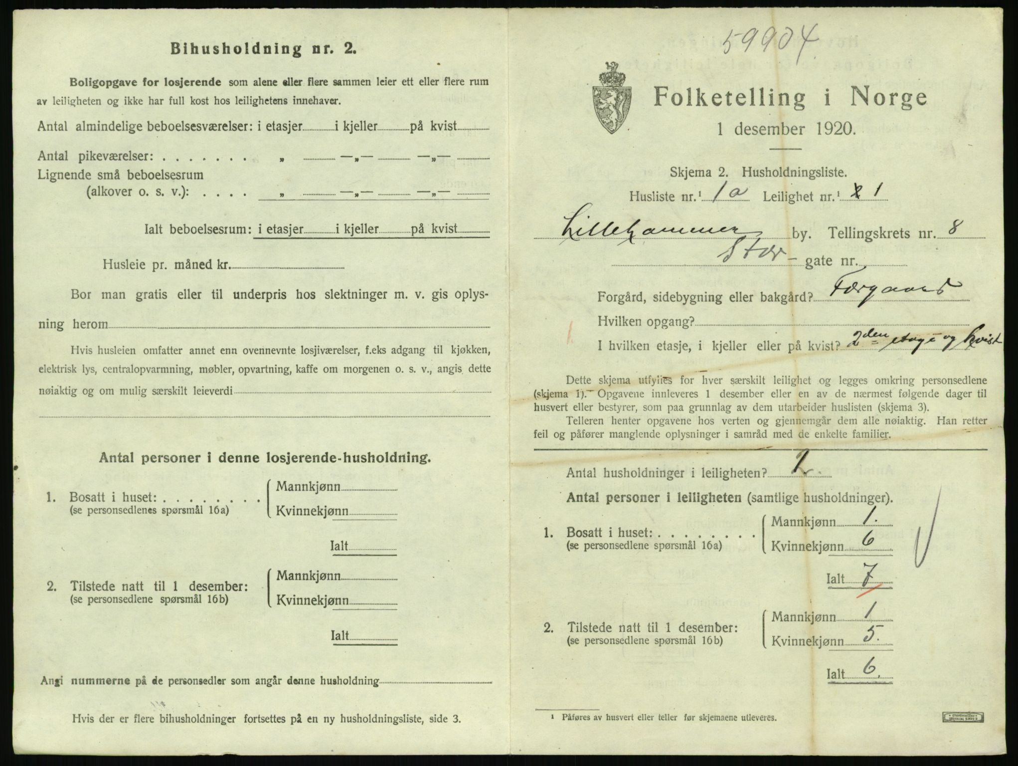 SAH, 1920 census for Lillehammer, 1920, p. 2794