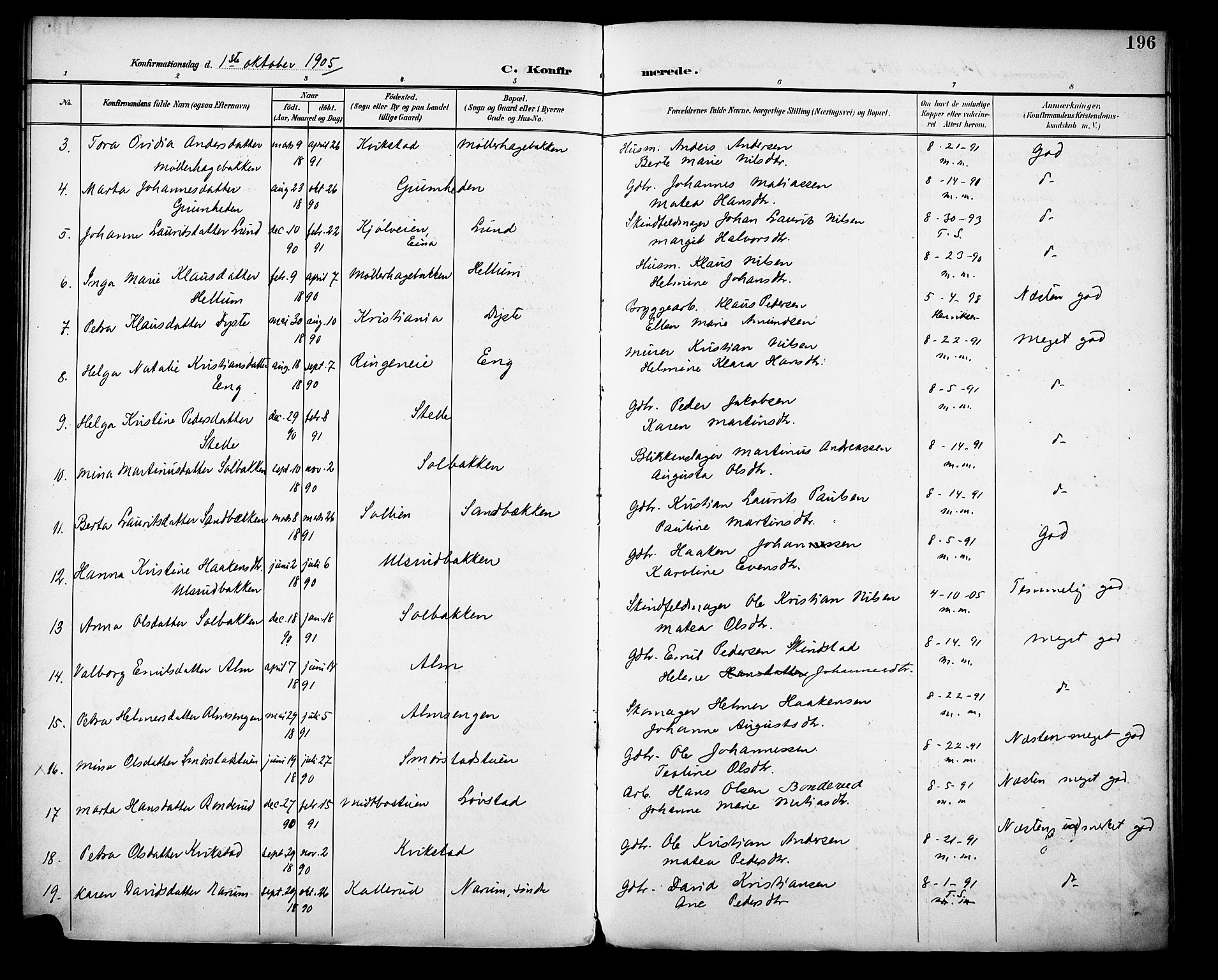 Vestre Toten prestekontor, SAH/PREST-108/H/Ha/Haa/L0013: Parish register (official) no. 13, 1895-1911, p. 196