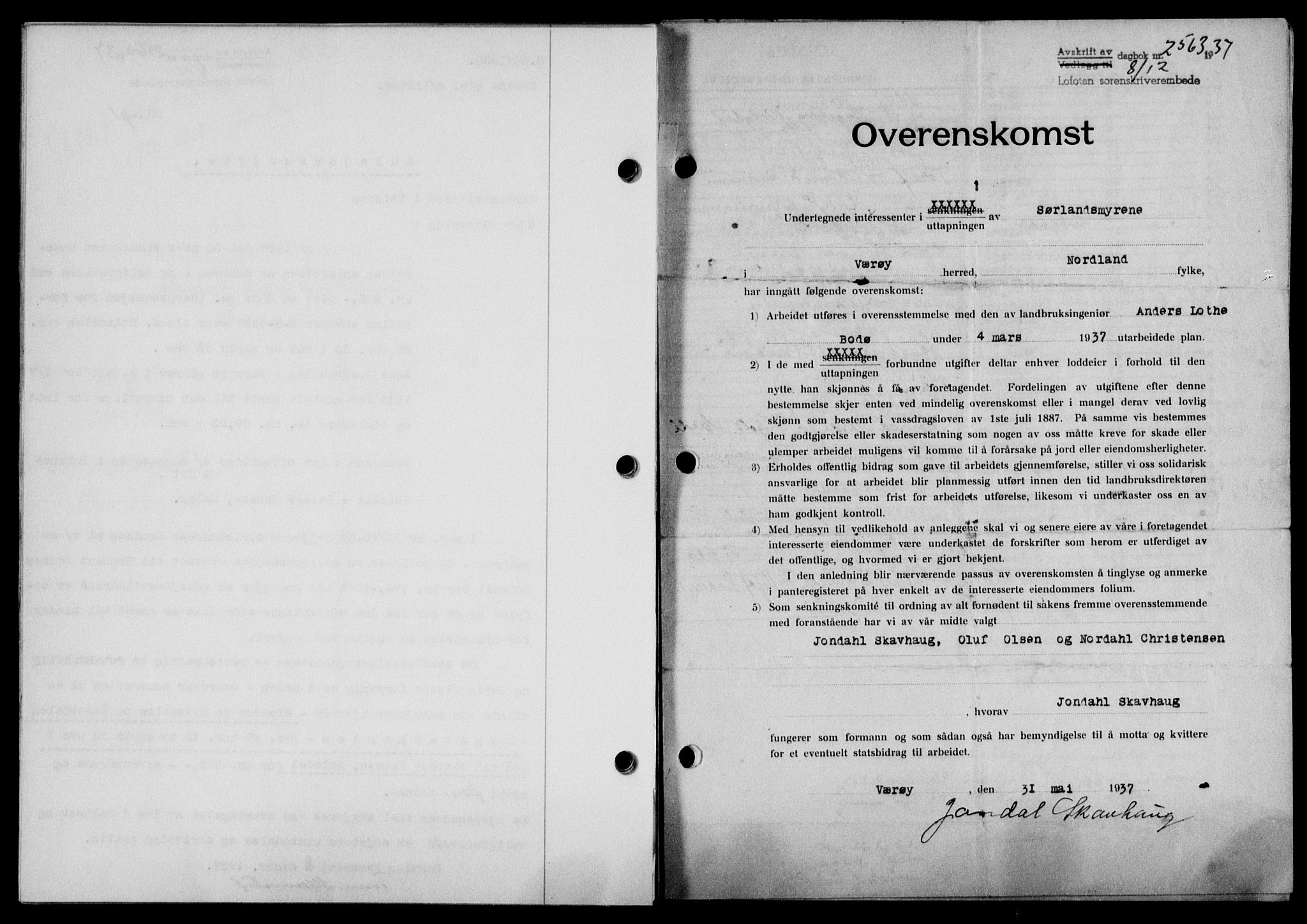 Lofoten sorenskriveri, SAT/A-0017/1/2/2C/L0003a: Mortgage book no. 3a, 1937-1938, Diary no: : 2563/1937