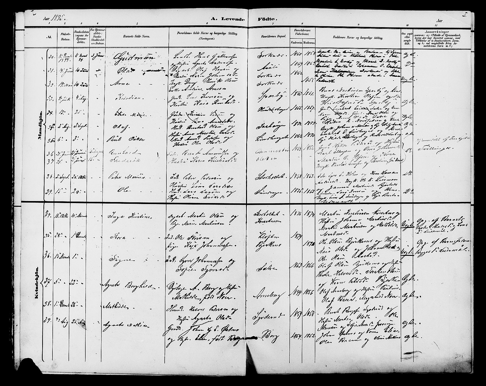 Hof prestekontor, SAH/PREST-038/H/Ha/Hab/L0001: Parish register (copy) no. 1, 1895-1914, p. 5