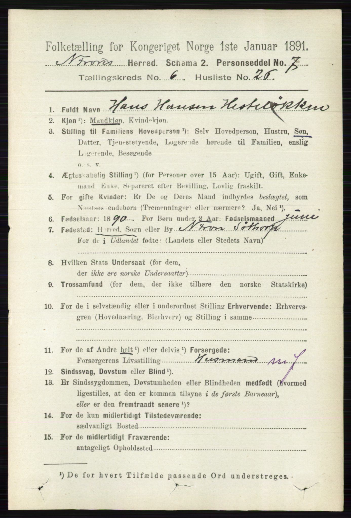 RA, 1891 census for 0518 Nord-Fron, 1891, p. 2403