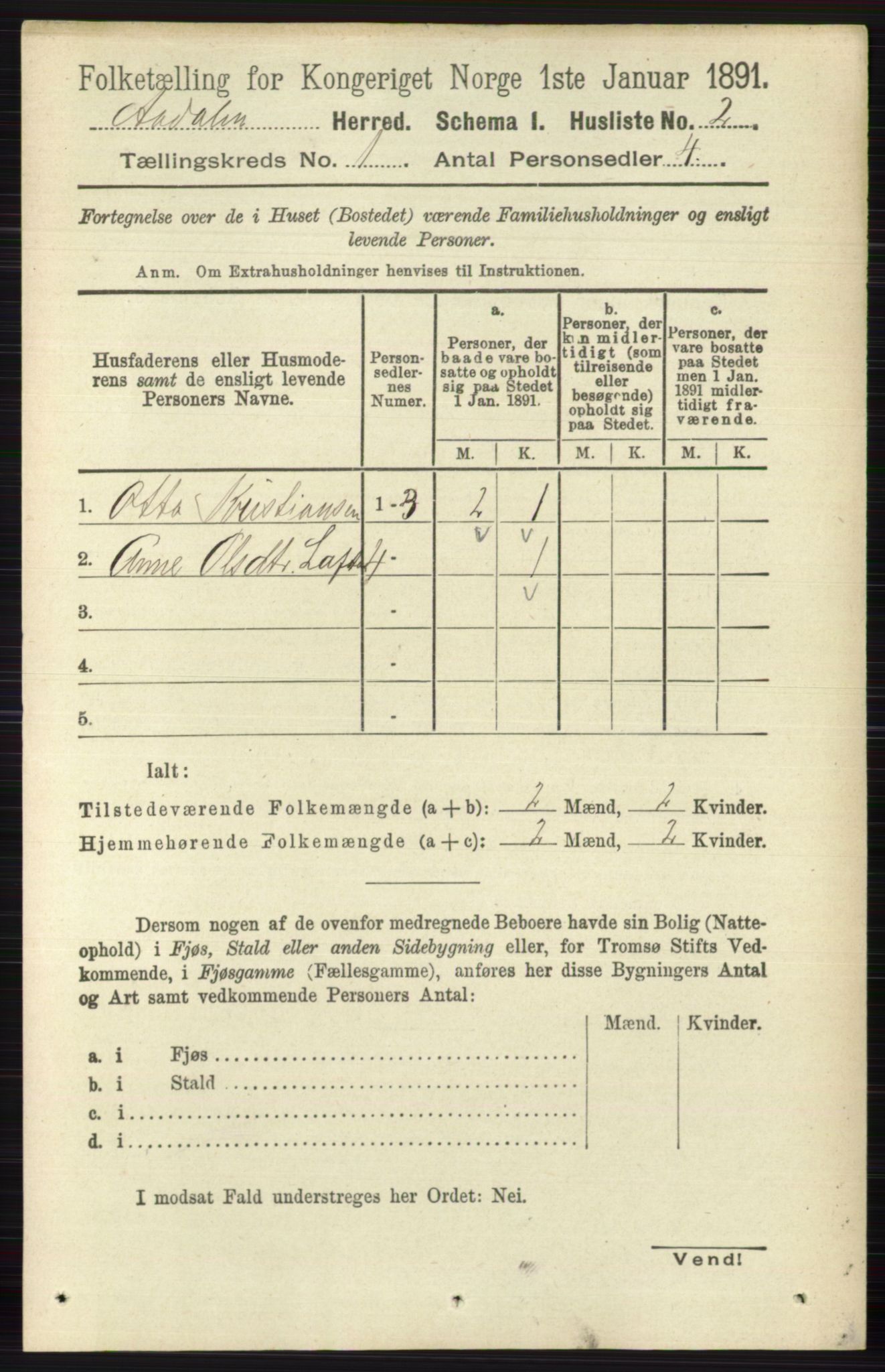 RA, 1891 census for 0614 Ådal, 1891, p. 26