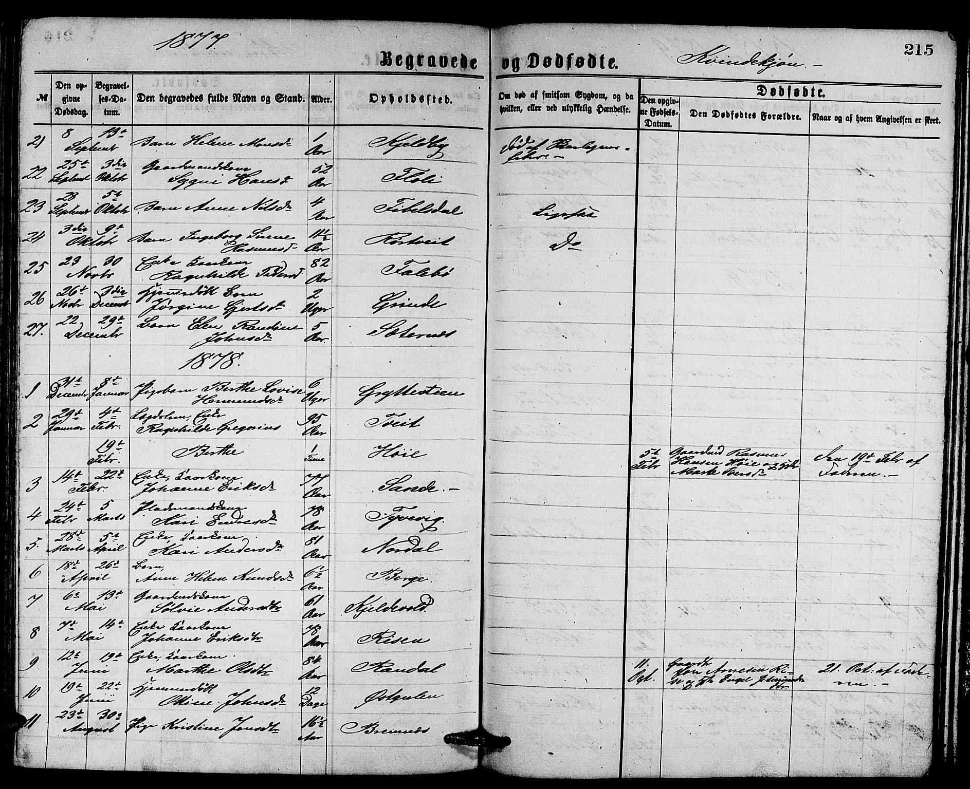 Gulen sokneprestembete, SAB/A-80201/H/Hab/Habb/L0002: Parish register (copy) no. B 2, 1867-1883, p. 215