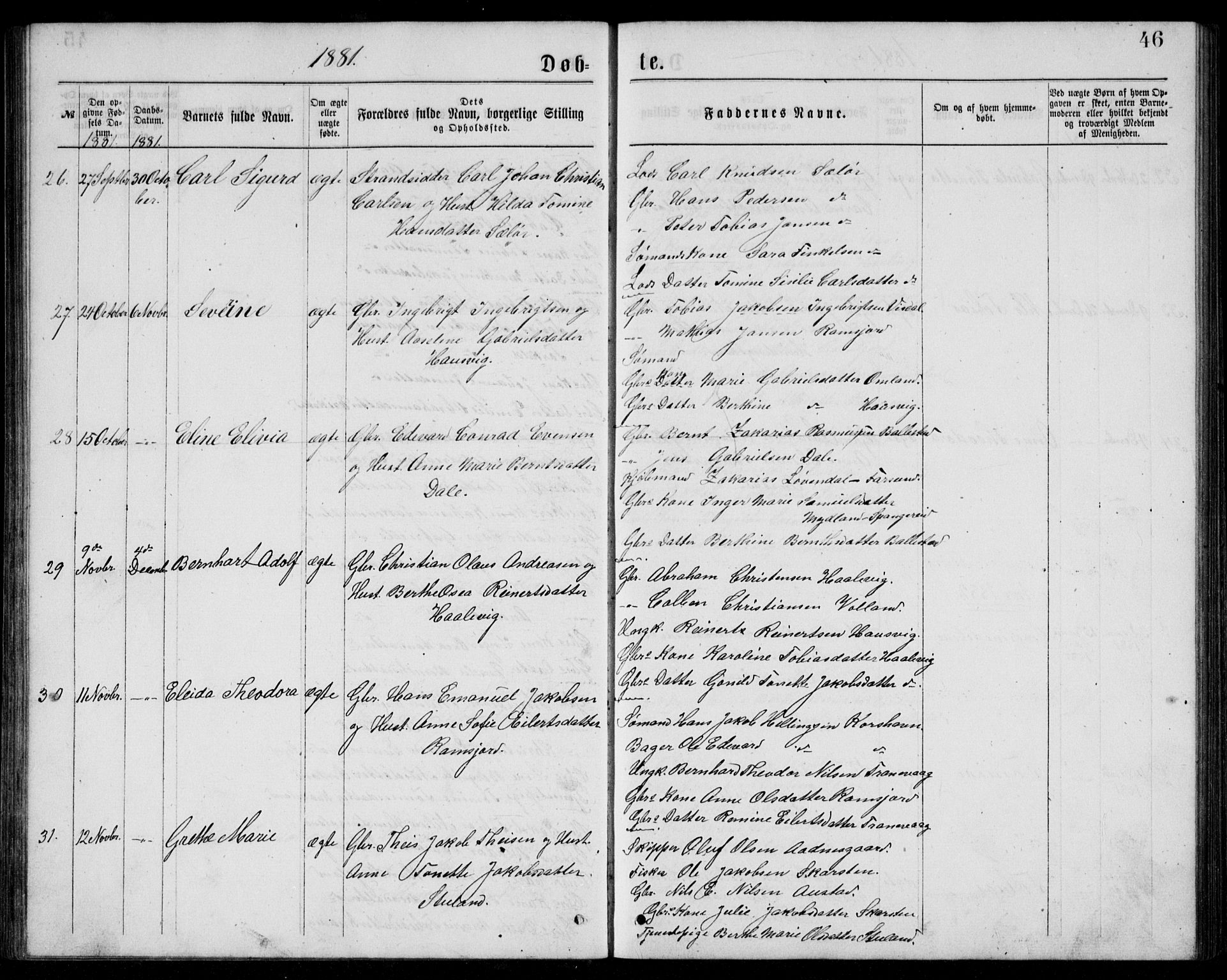 Lyngdal sokneprestkontor, AV/SAK-1111-0029/F/Fb/Fba/L0002: Parish register (copy) no. B 2, 1876-1886, p. 46