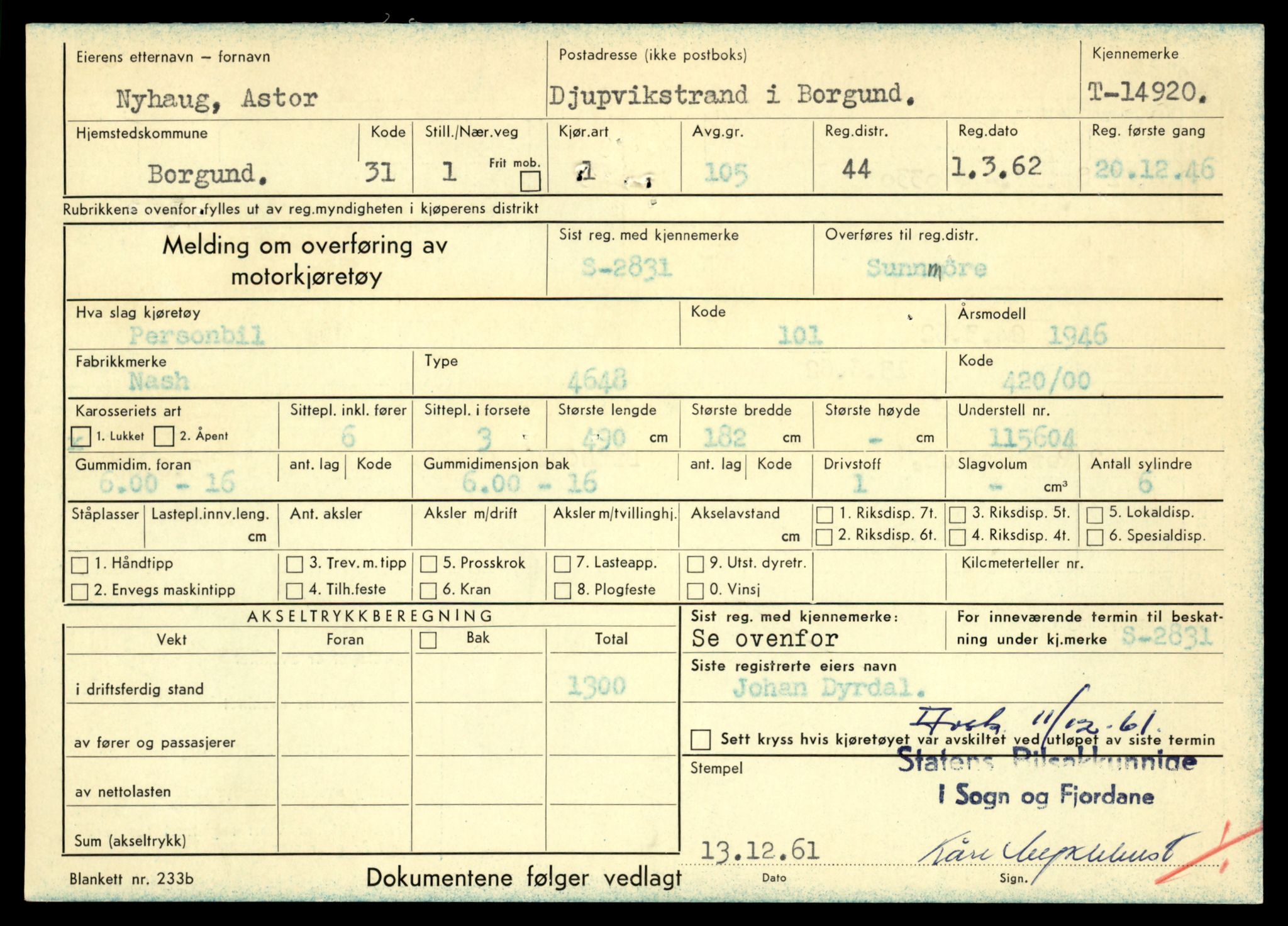 Møre og Romsdal vegkontor - Ålesund trafikkstasjon, AV/SAT-A-4099/F/Fe/L0049: Registreringskort for kjøretøy T 14864 - T 18613, 1927-1998, p. 1303