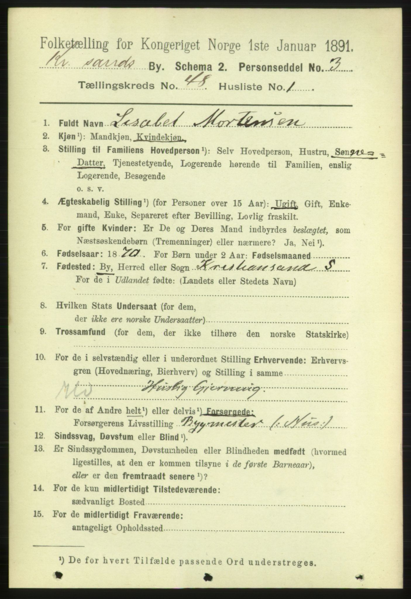 RA, 1891 census for 1001 Kristiansand, 1891, p. 14677