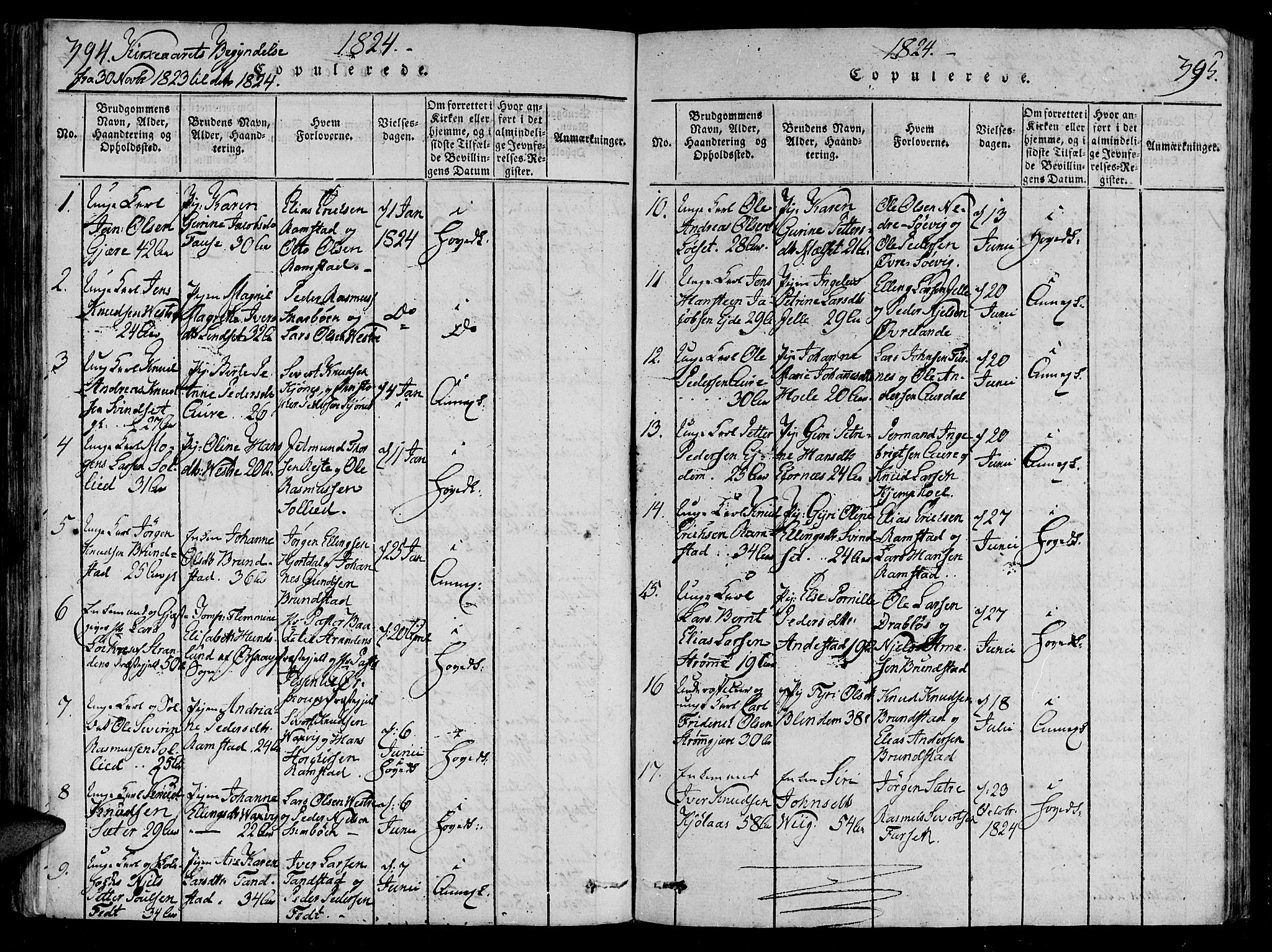 Ministerialprotokoller, klokkerbøker og fødselsregistre - Møre og Romsdal, SAT/A-1454/522/L0310: Parish register (official) no. 522A05, 1816-1832, p. 394-395