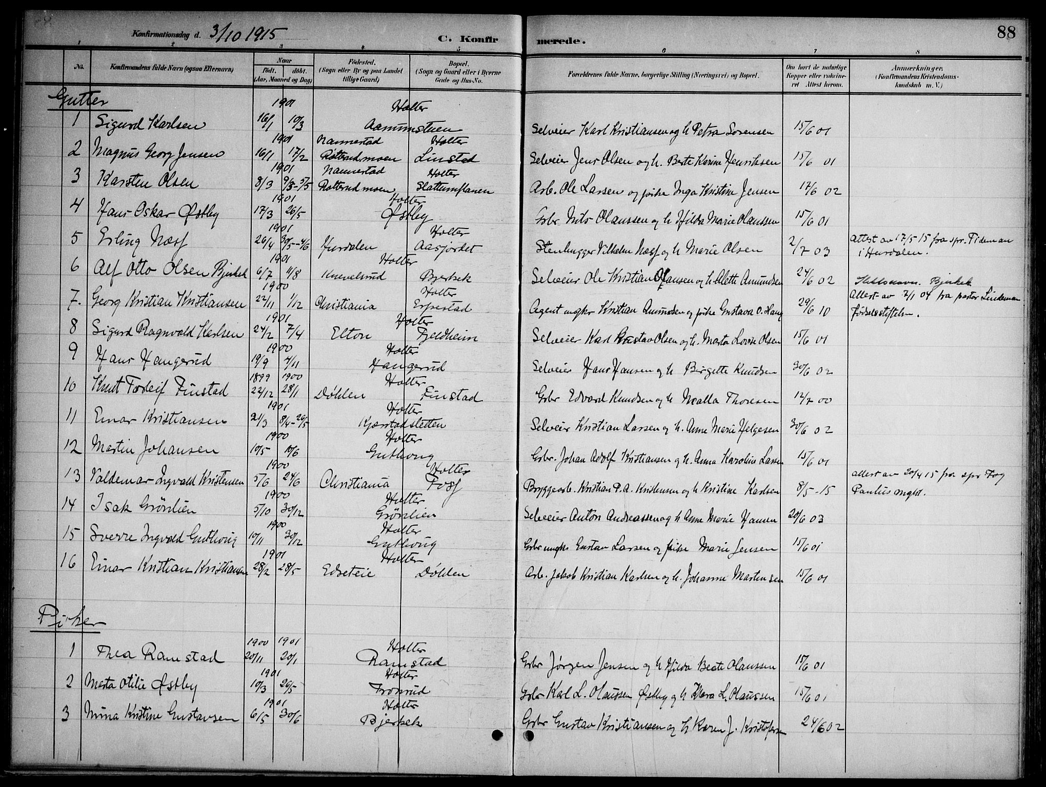 Nannestad prestekontor Kirkebøker, AV/SAO-A-10414a/G/Gb/L0001: Parish register (copy) no. II 1, 1901-1917, p. 88