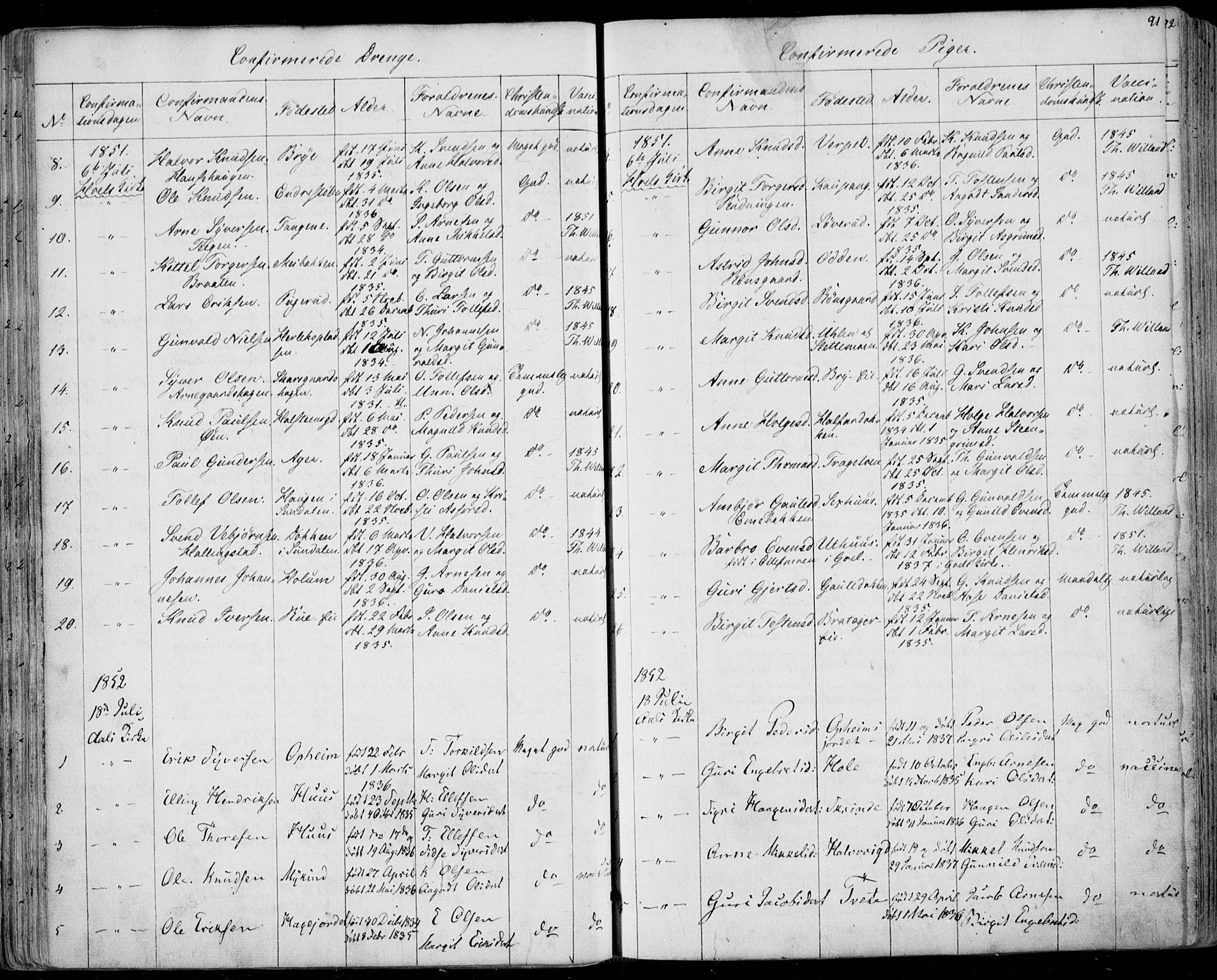 Ål kirkebøker, AV/SAKO-A-249/F/Fa/L0006: Parish register (official) no. I 6, 1849-1864, p. 91