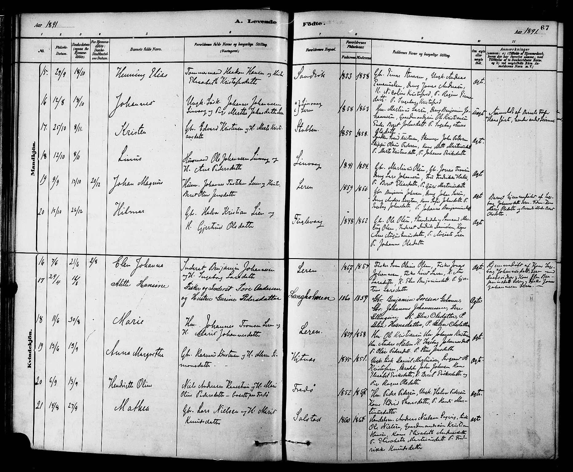 Ministerialprotokoller, klokkerbøker og fødselsregistre - Møre og Romsdal, AV/SAT-A-1454/577/L0896: Parish register (official) no. 577A03, 1880-1898, p. 67