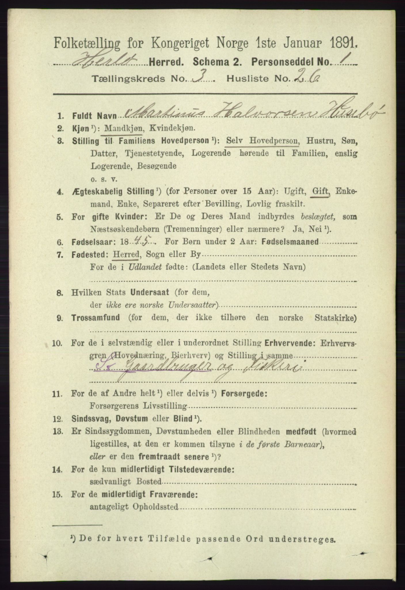 RA, 1891 census for 1258 Herdla, 1891, p. 1245