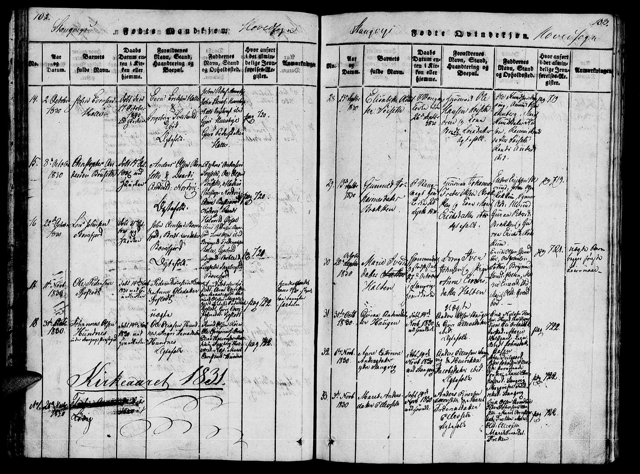 Ministerialprotokoller, klokkerbøker og fødselsregistre - Møre og Romsdal, AV/SAT-A-1454/592/L1023: Parish register (official) no. 592A02, 1820-1830, p. 102-103