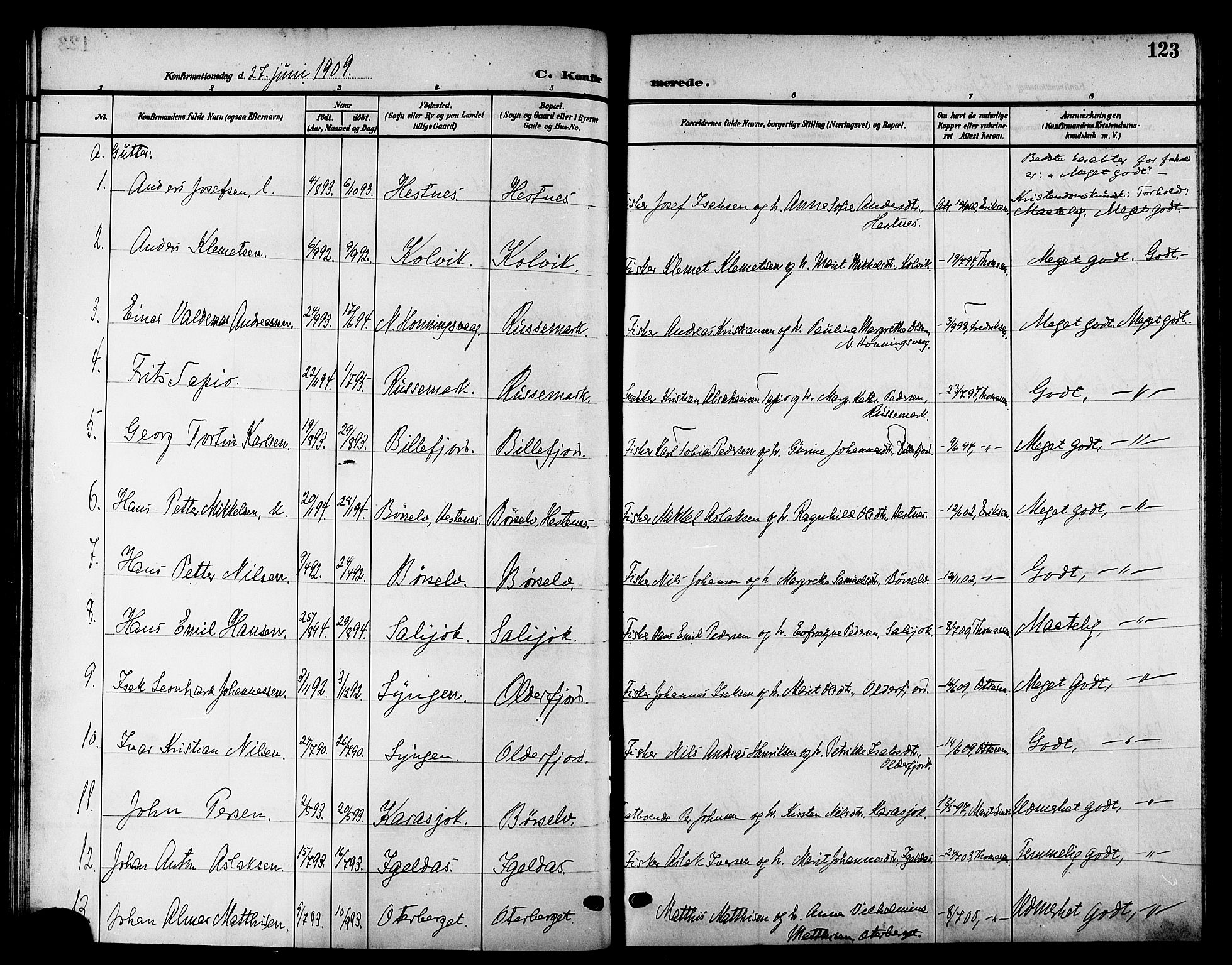 Kistrand/Porsanger sokneprestembete, SATØ/S-1351/H/Hb/L0006.klokk: Parish register (copy) no. 6, 1905-1917, p. 123