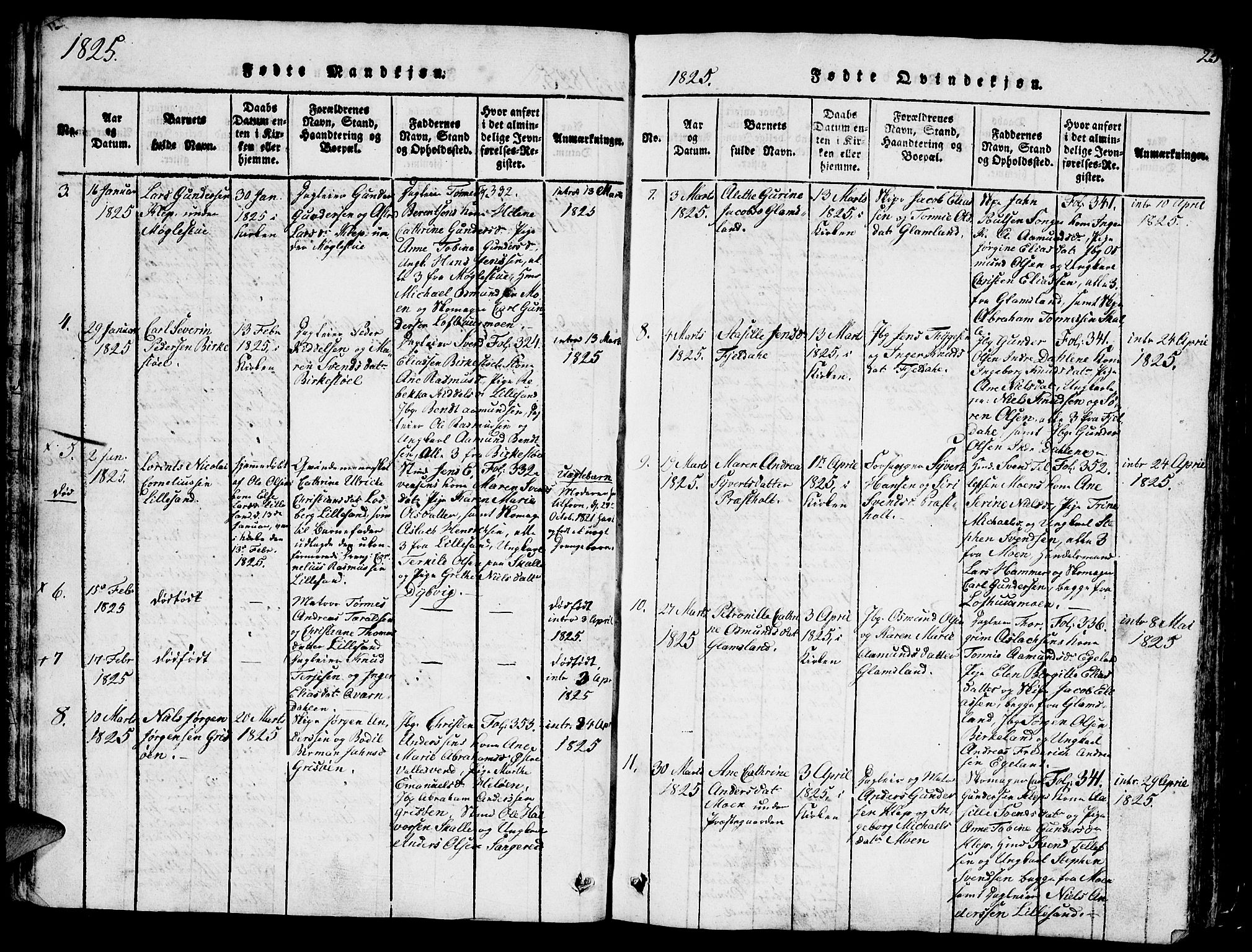 Vestre Moland sokneprestkontor, AV/SAK-1111-0046/F/Fb/Fbb/L0001: Parish register (copy) no. B 1, 1816-1851, p. 25